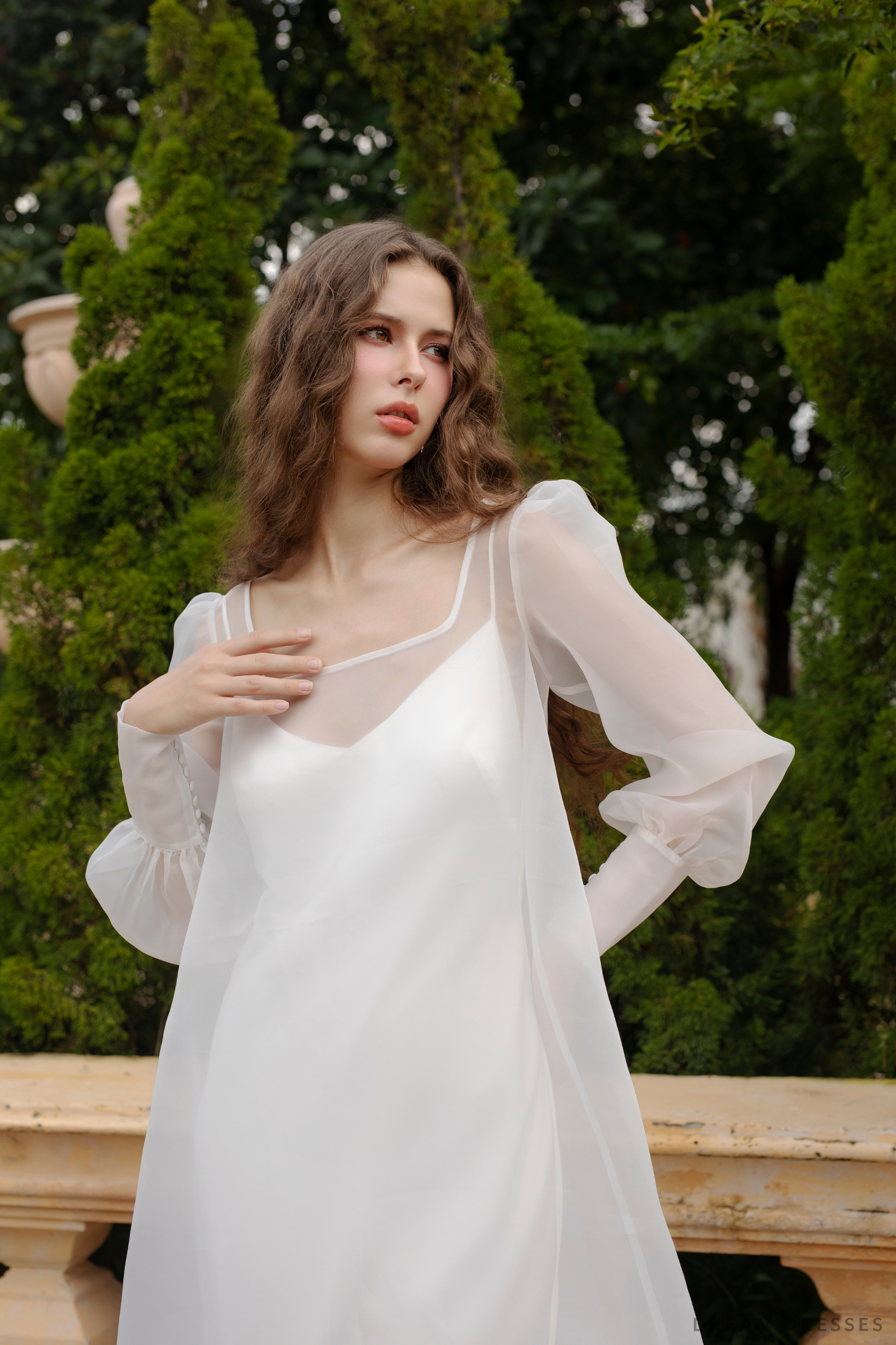 organza dresses for women Elegant Ruffle Trim Puff Sleeves Organza Dress