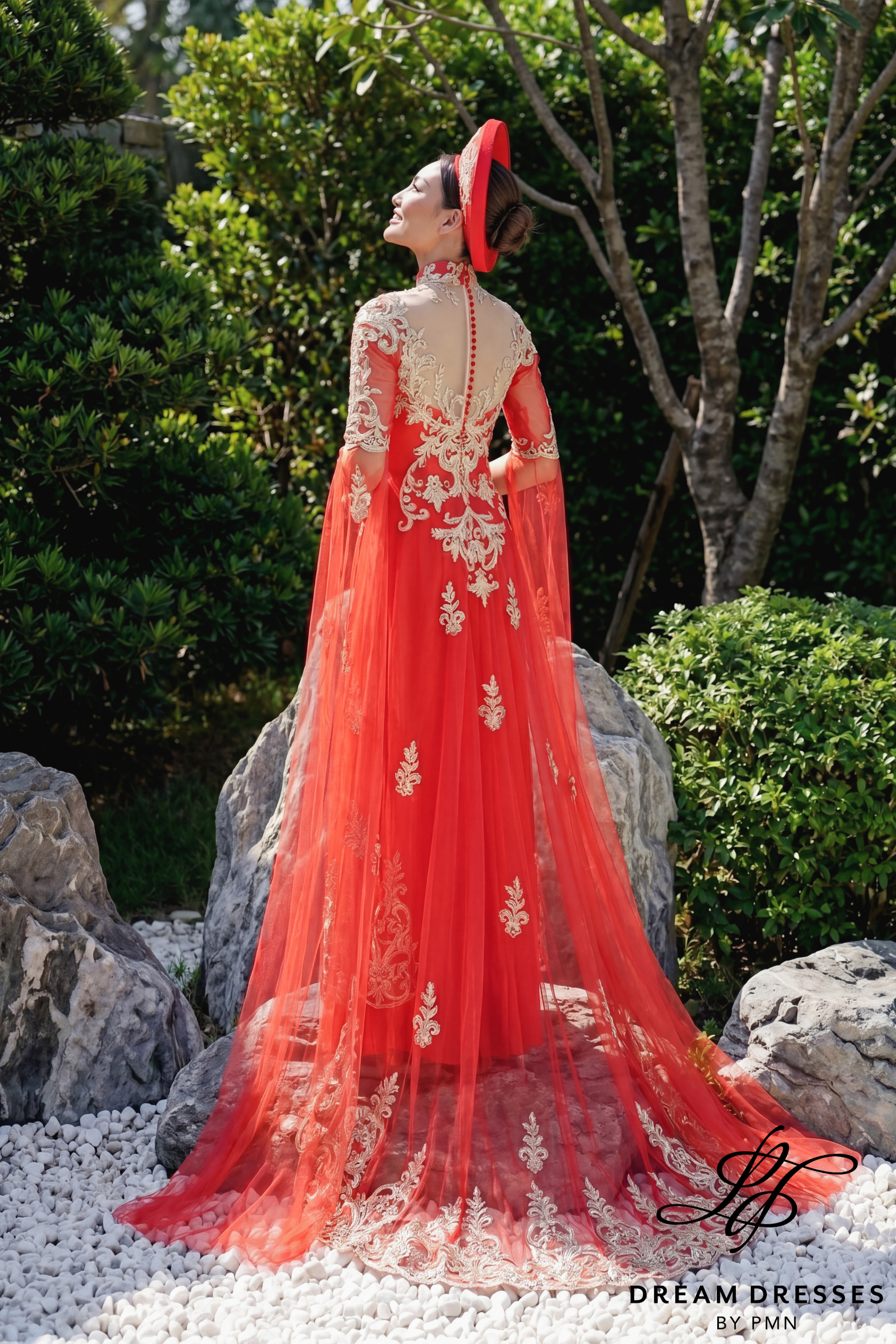 Red Bridal Ao Dai with Gold Lace | Vietnamese Bridal Dress (#ELAN)