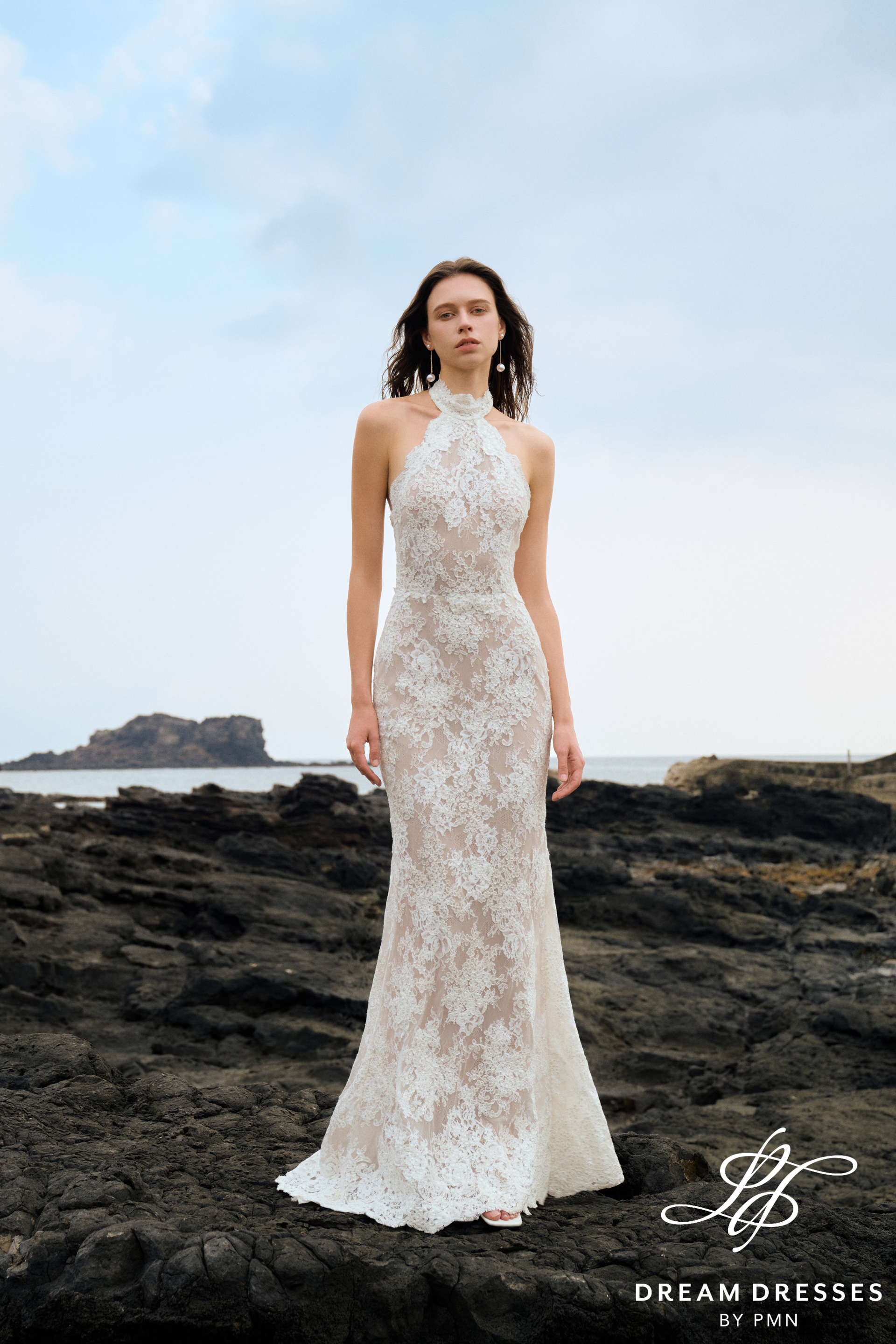 French Lace Halter Wedding Dress with Open Back (#LAGOON)