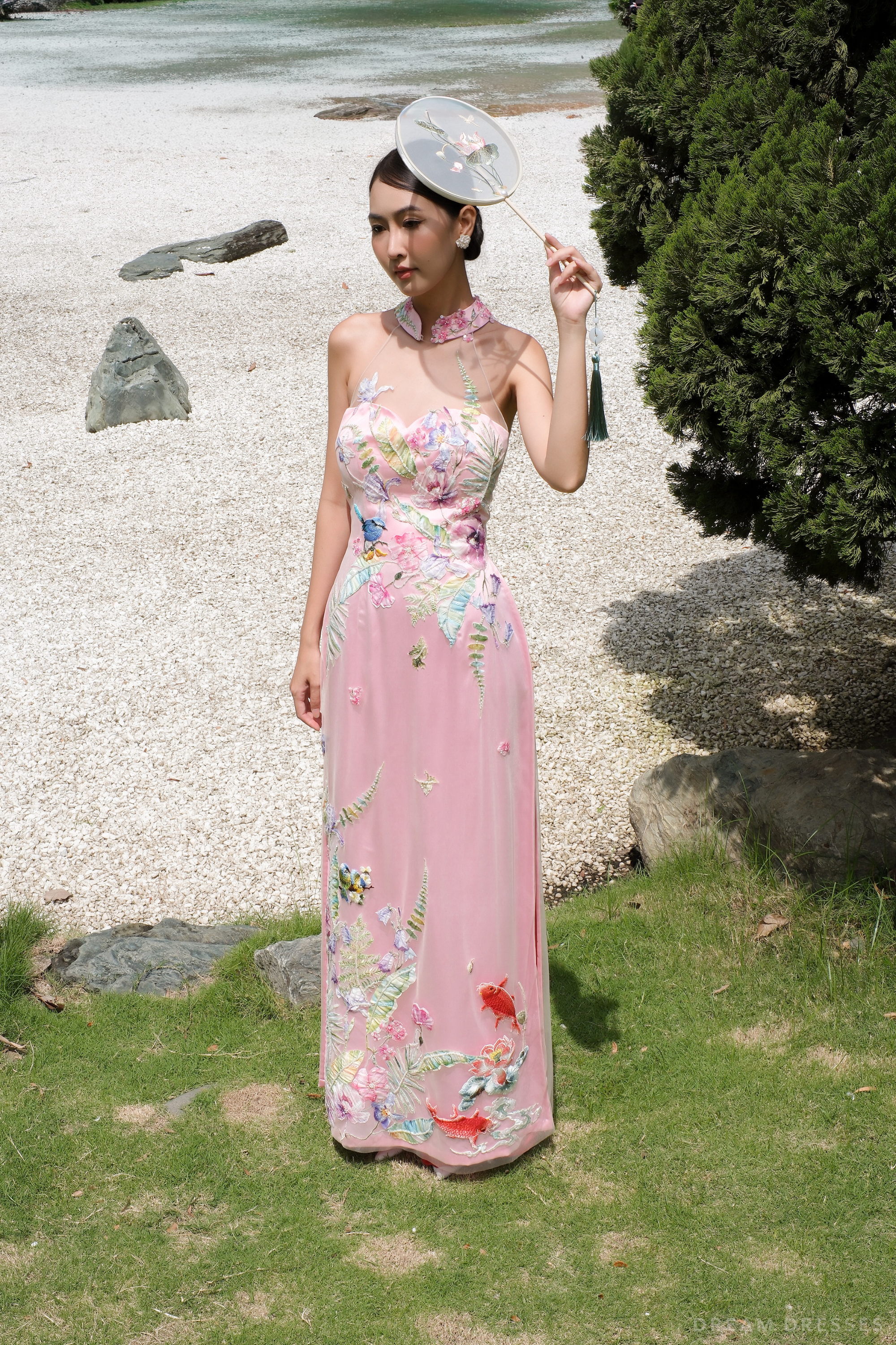 Pink Bridal Embroidery Ao Dai | Modern Vietnamese Bridal Dress (#CELESTYA)