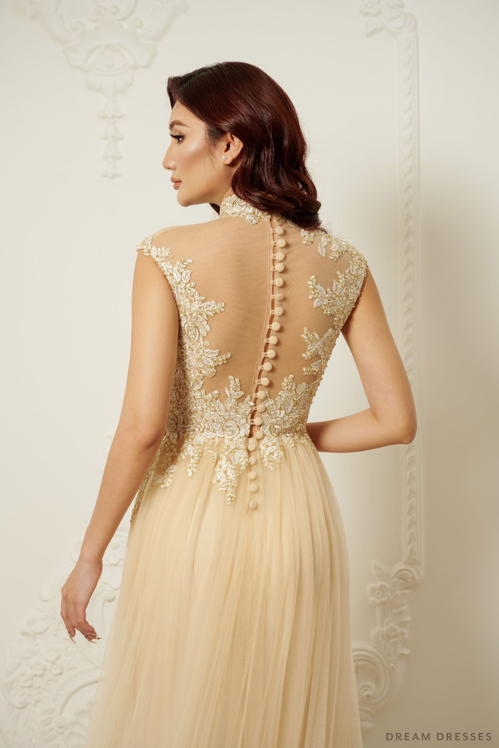 Champagne Bridal Ao Dai | Modern Vietnamese Bridal Dress (#SUYIN) - Dream Dresses by P.M.N.