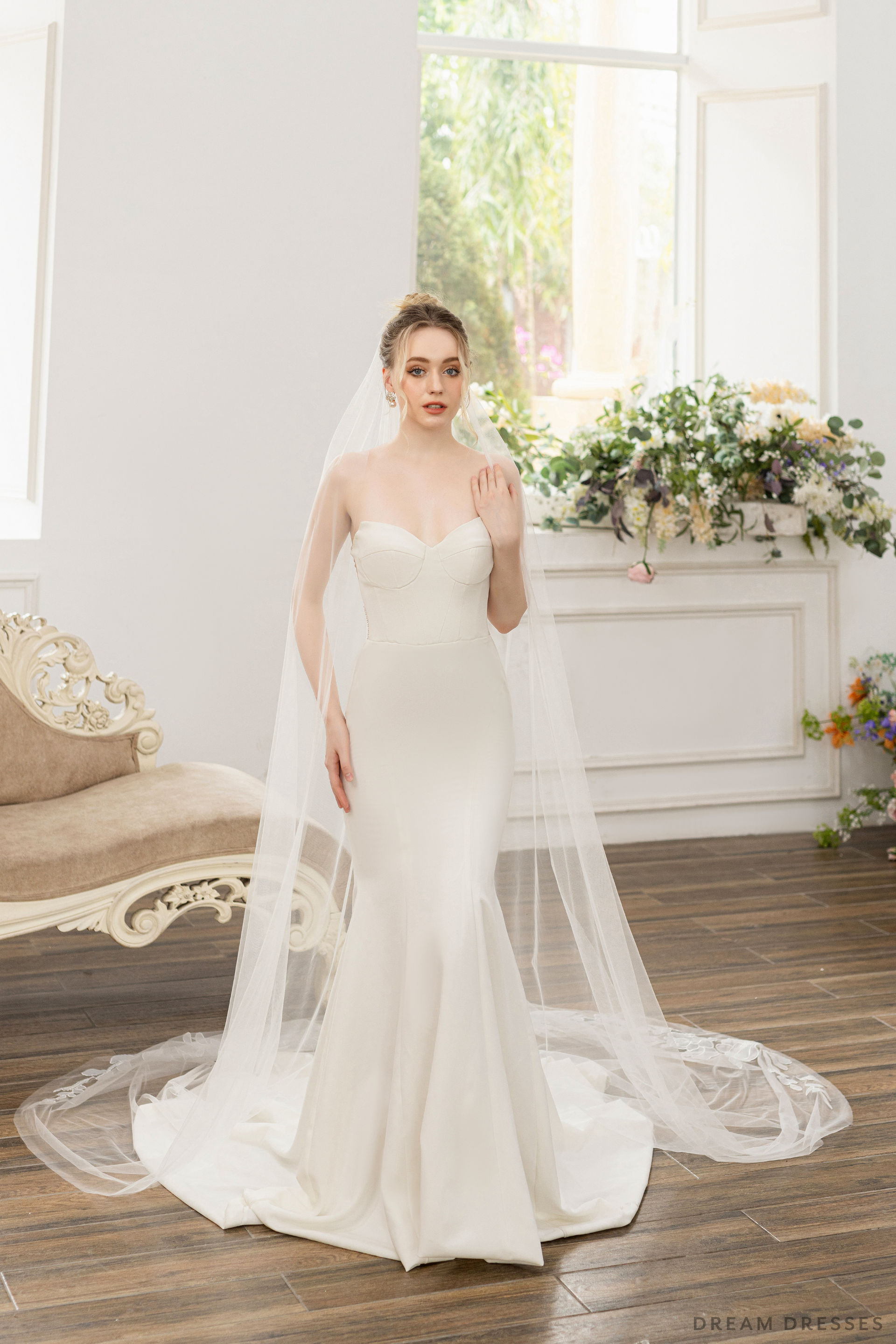 Cathedral Wedding Veil with Floral Lace (#MARTINA) - Dream Dresses by P.M.N.
