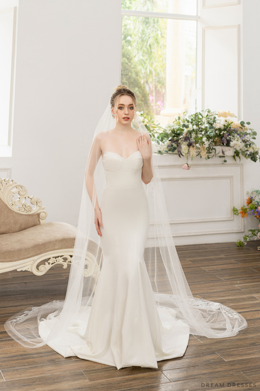 Cathedral Wedding Veil with Floral Lace (#MARTINA) - Dream Dresses by P.M.N.