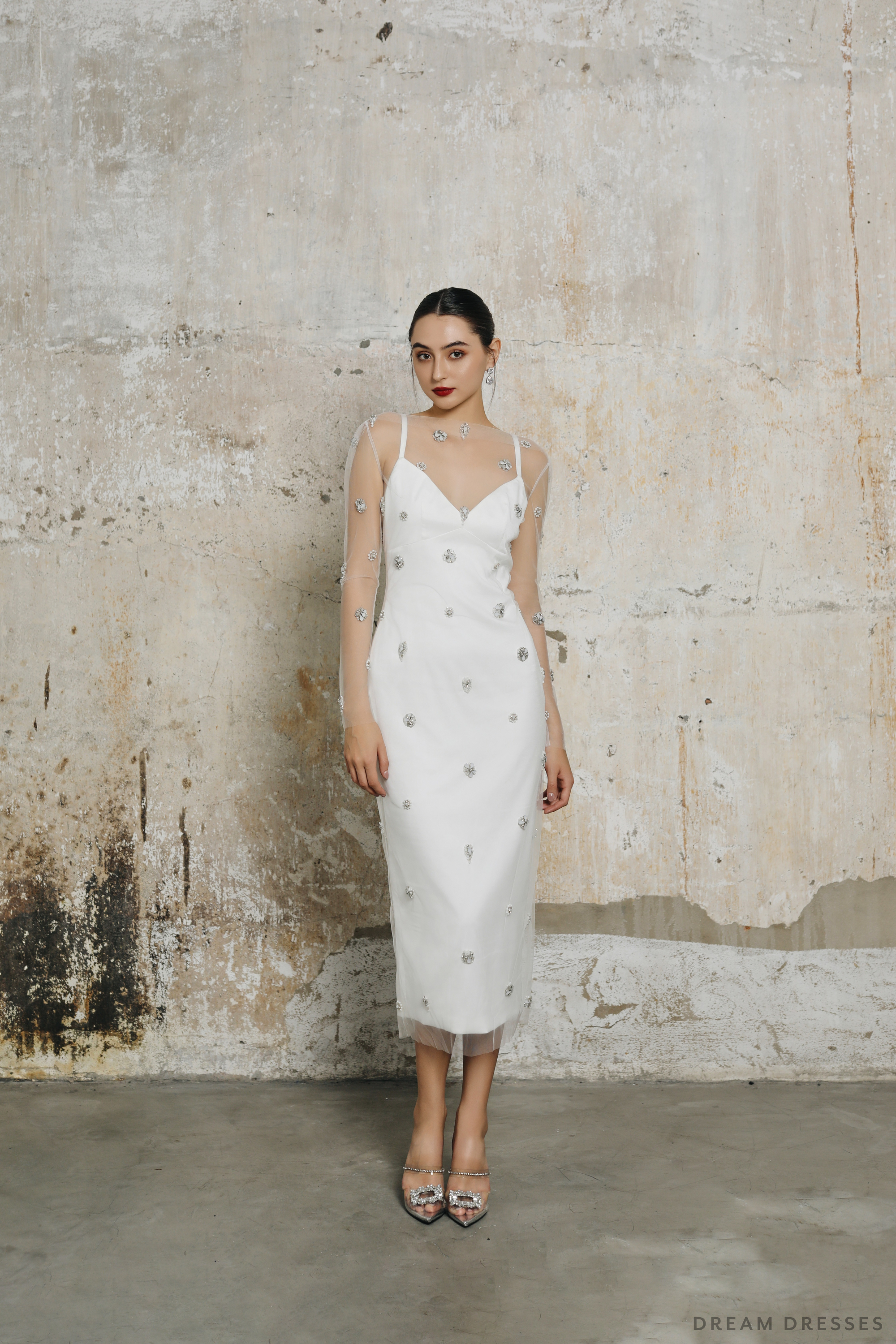 Mini Couture Dress with Embellished Overlay (#EZLIE)