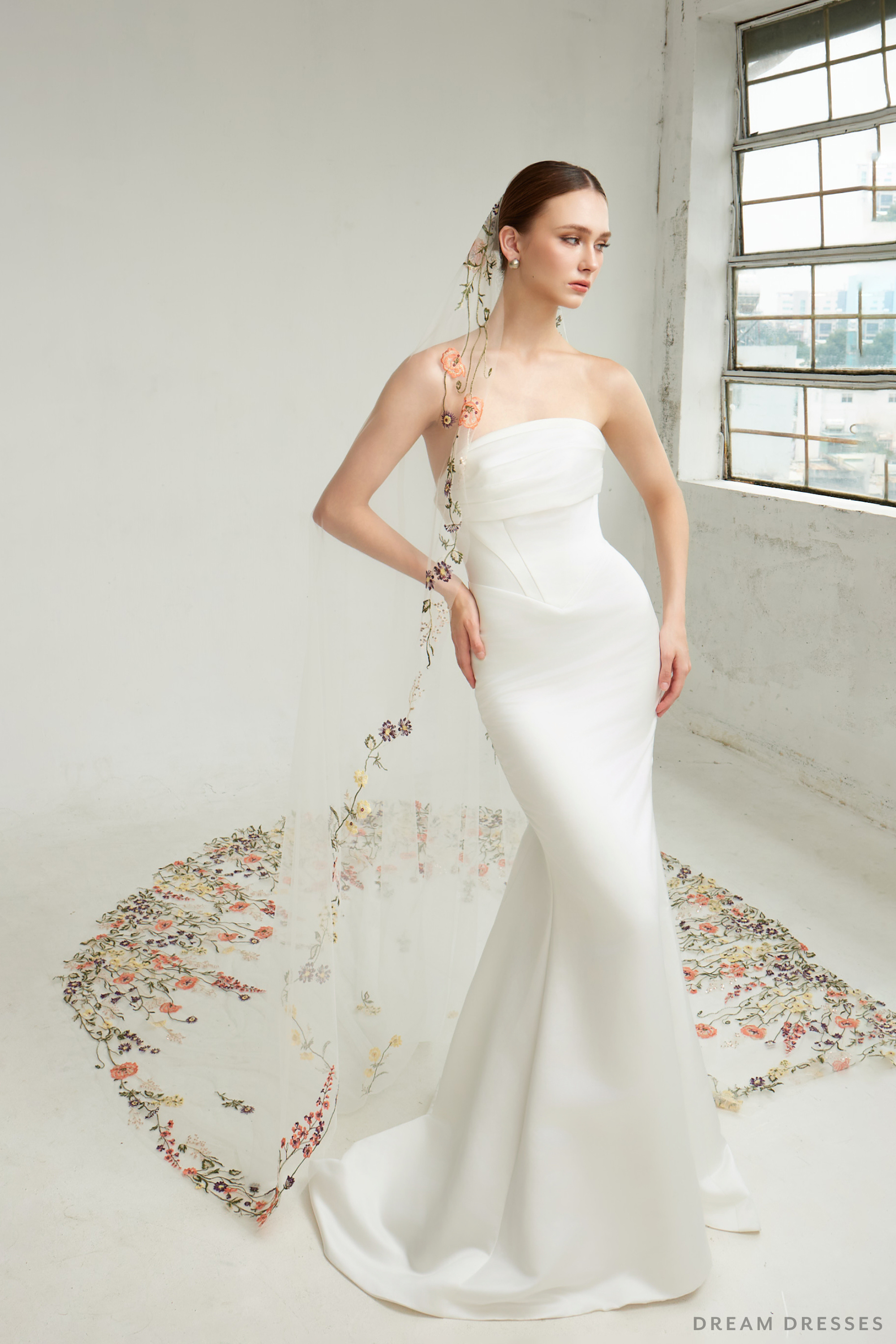 Floral Embroidered Cathedral Veil (#IRINA)