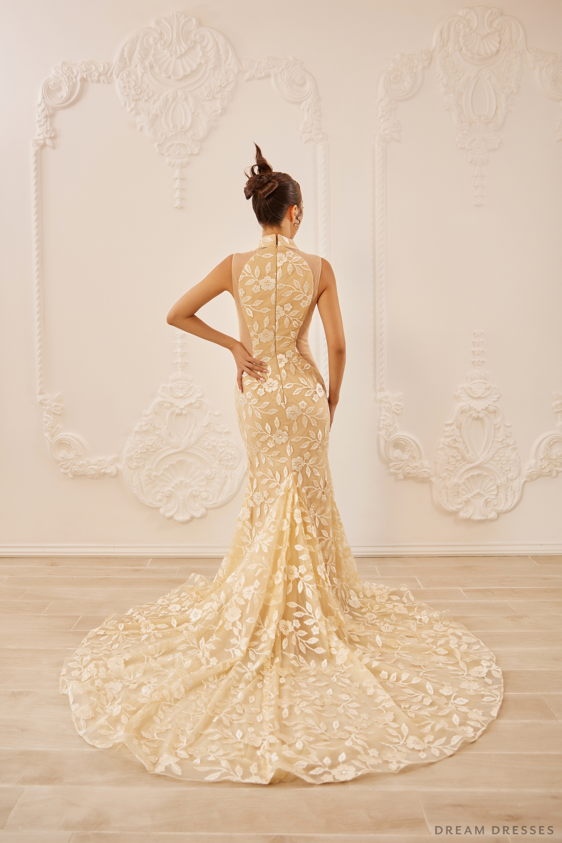 Champagne Bridal Cheongsam | Couture Lace Modern Cheongsam  (#LUNA) - Dream Dresses by P.M.N.