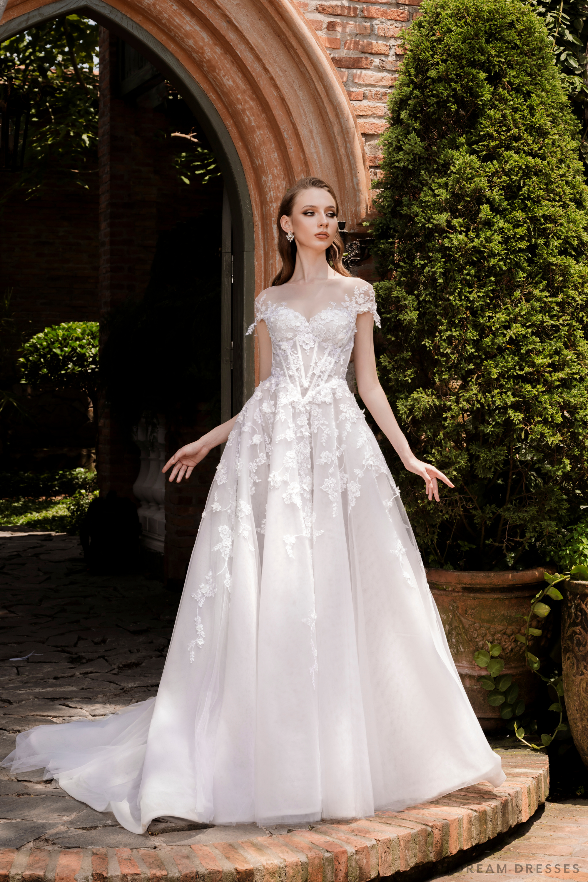 Illusion Neckline Floral Lace Ball Gown | Joelle Illusion Neckline Floral Lace Ball Gown | Joelle