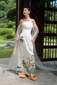 White Bridal Embroidery Ao Dai | Modern Vietnamese Bridal Dress (#ROYALINA) - Dream Dresses by P.M.N.