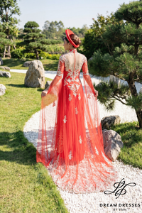 Red Bridal Ao Dai with Gold Lace | Vietnamese Bridal Dress (#ELAN)