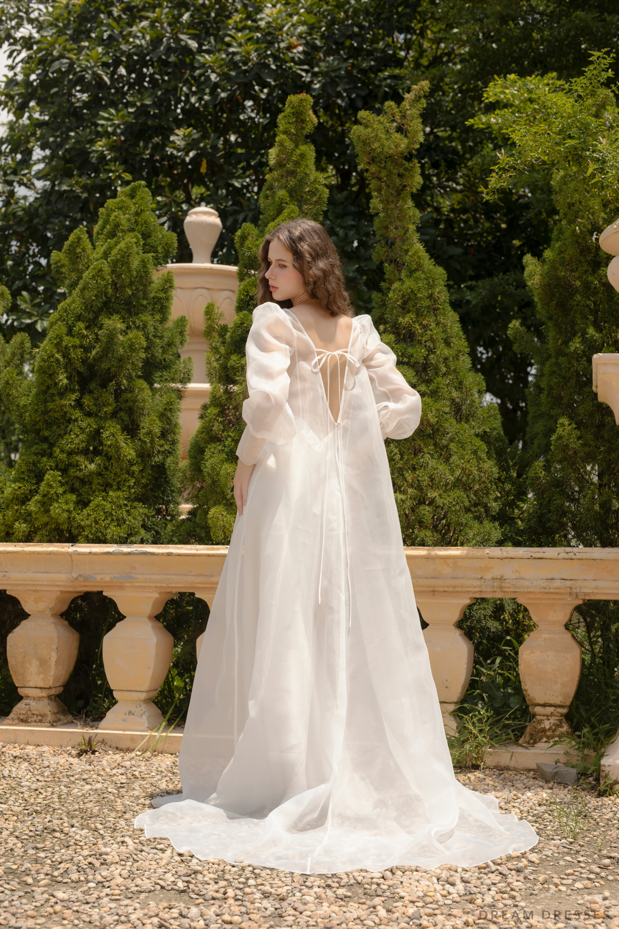 DreamDress By PMN Nayane Wedding Dress Gown Squared Neck Overlay V-Neck Spaghetti Strap Slip Chapel Train | Size: Custom | With Slip DreamDress By PMN Nayane Wedding Dress Gown Squared Neck Overlay V-Neck Spaghetti Strap Slip Chapel Train | Size: Custom | With Slip