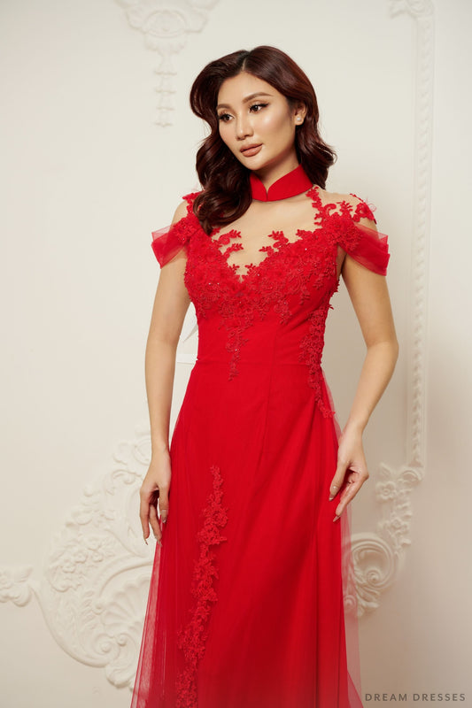 Red Bridal Ao Dai | Modern Vietnamese Bridal Dress (#EHUANG) - Dream Dresses by P.M.N.