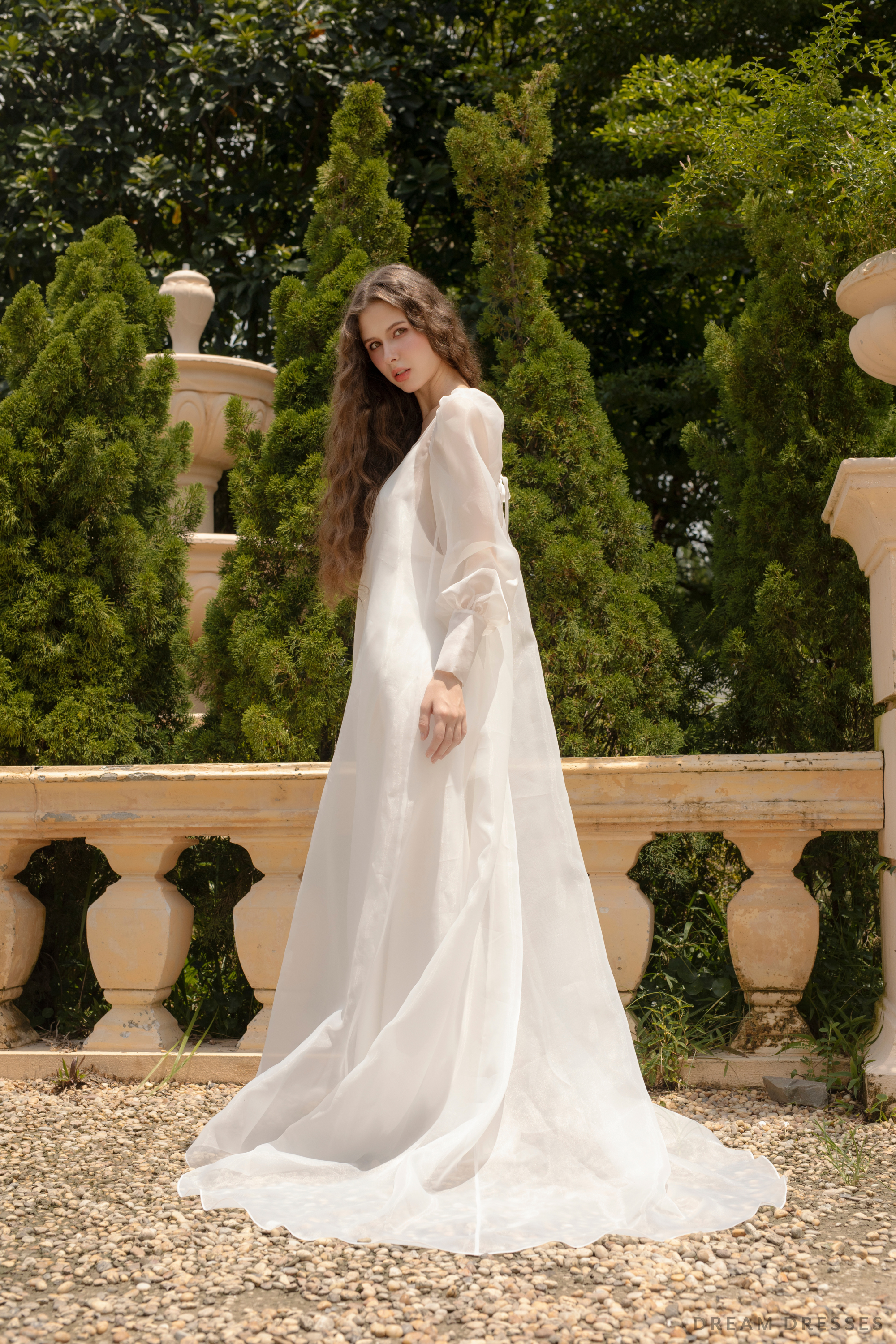 DreamDress By PMN Nayane Wedding Dress Gown Squared Neck Overlay V-Neck Spaghetti Strap Slip Chapel Train | Size: Custom | With Slip DreamDress By PMN Nayane Wedding Dress Gown Squared Neck Overlay V-Neck Spaghetti Strap Slip Chapel Train | Size: Custom | With Slip
