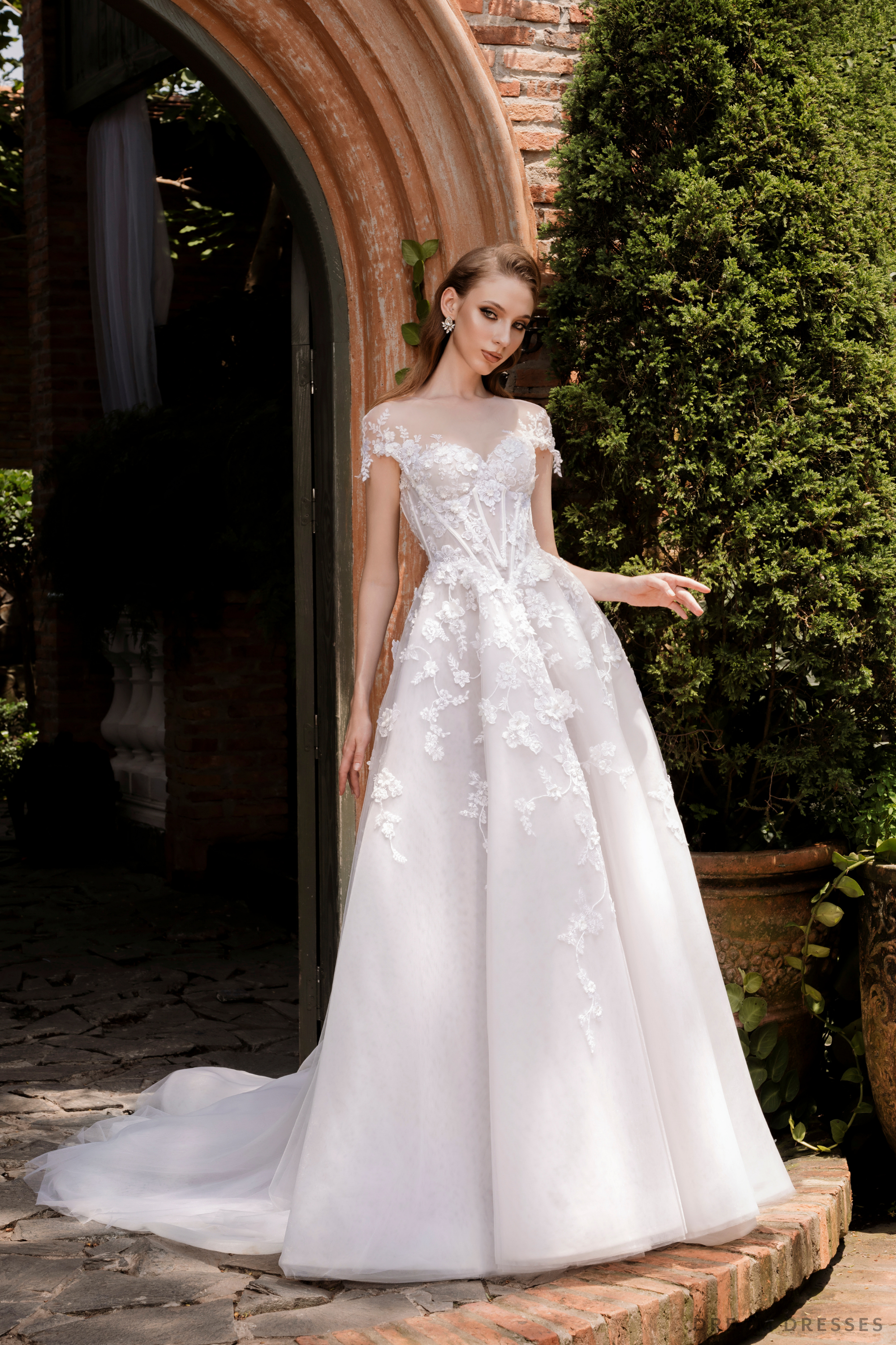 Illusion Neckline Floral Lace Ball Gown | Joelle Illusion Neckline Floral Lace Ball Gown | Joelle