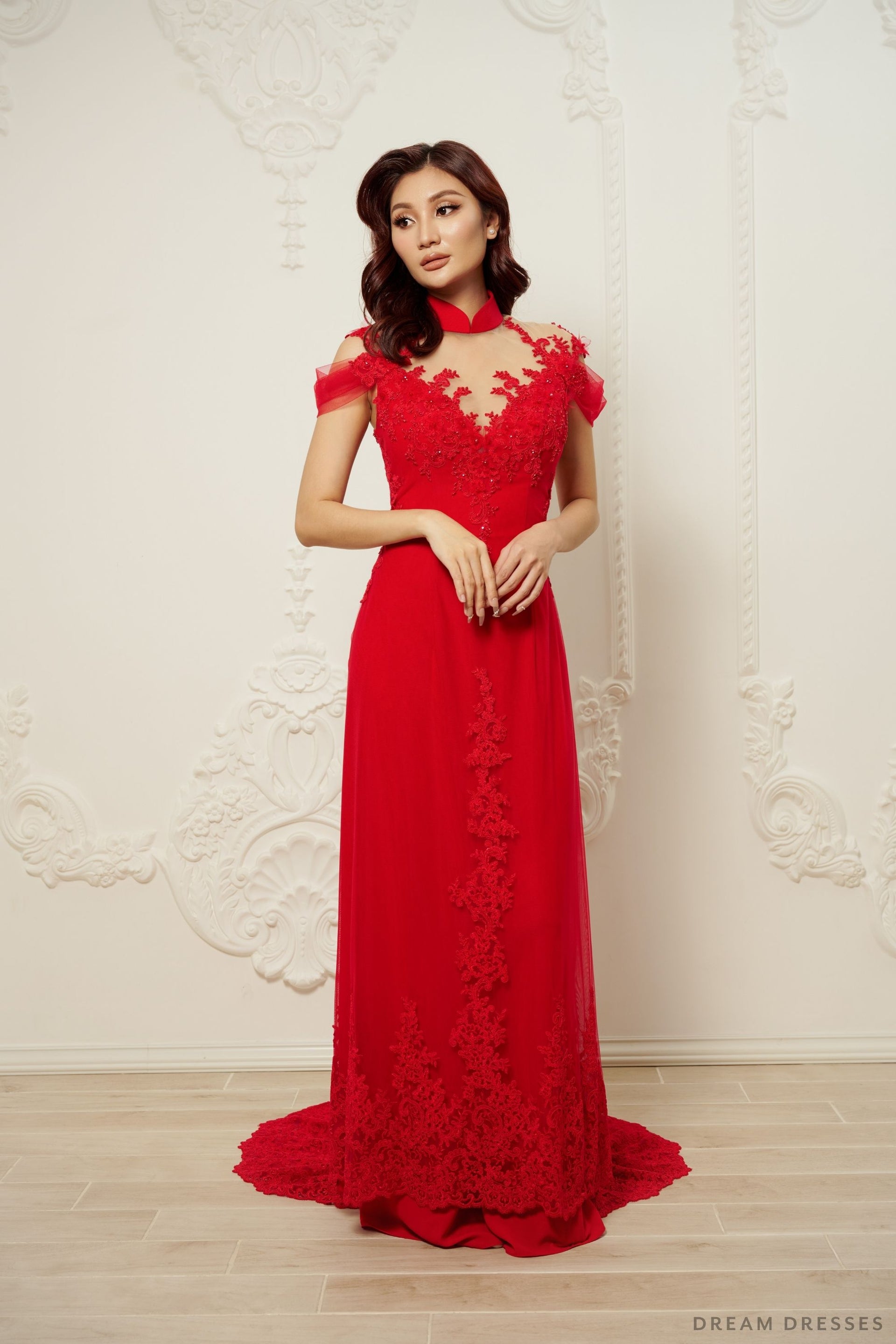 Red Bridal Ao Dai | Modern Vietnamese Bridal Dress (#EHUANG) - Dream Dresses by P.M.N.