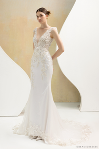 Plunging Neckline Mermaid Wedding Dress (#ELOISE) - Dream Dresses by P.M.N.