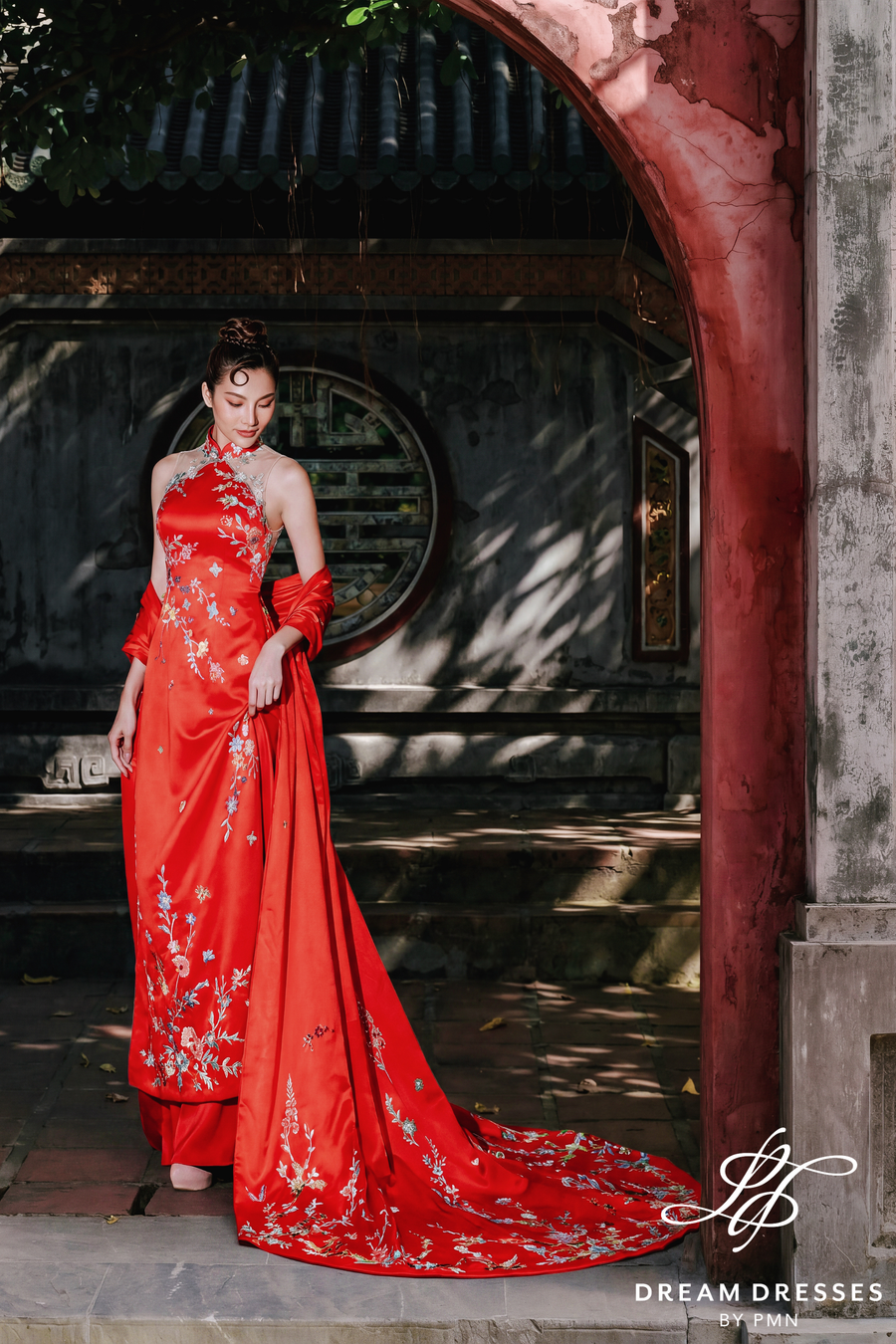 Red Cheongsam-Inspired Ao Dai (#YEN) - Dream Dresses by P.M.N.