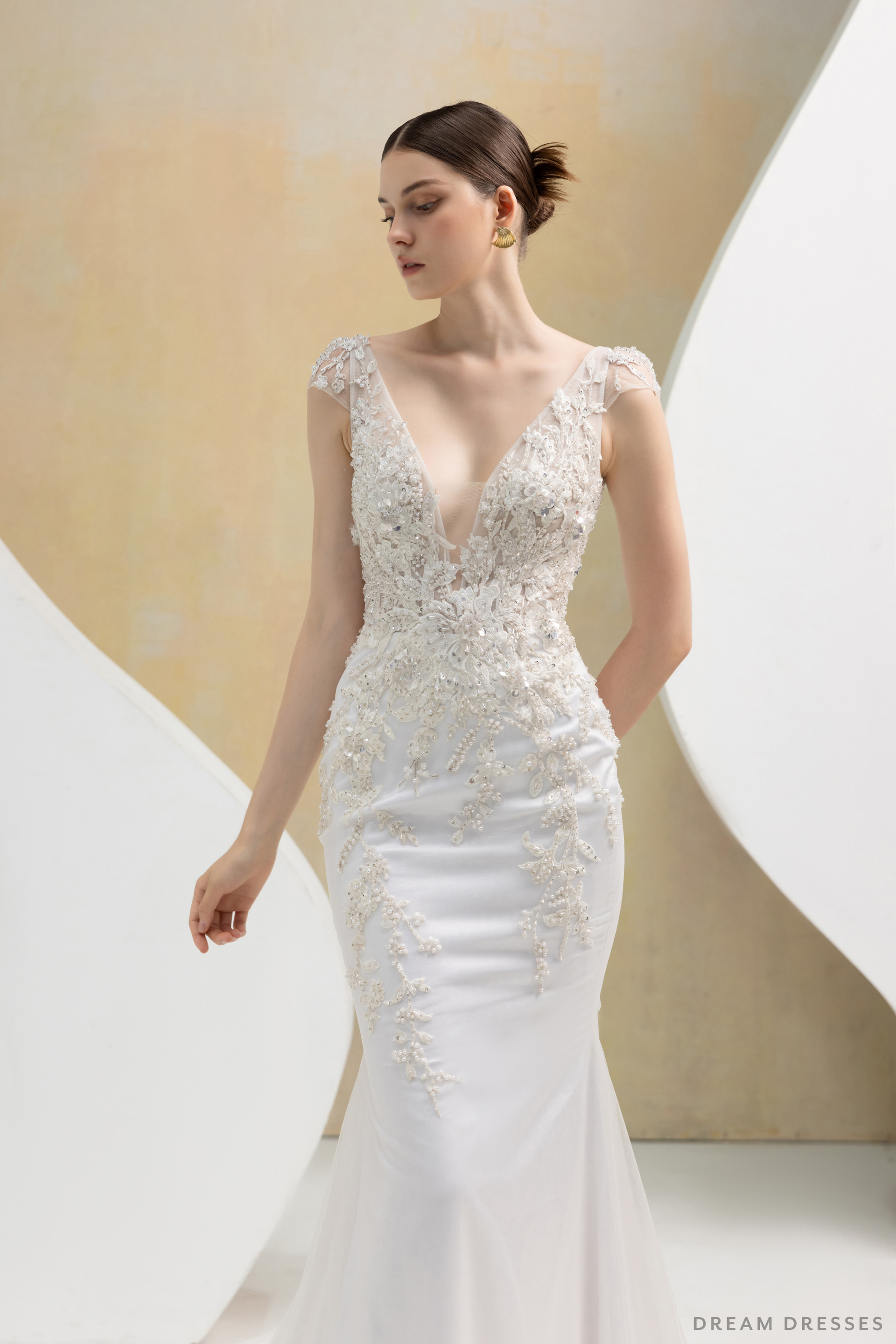 Plunging Neckline Mermaid Wedding Dress (#ELOISE) - Dream Dresses by P.M.N.