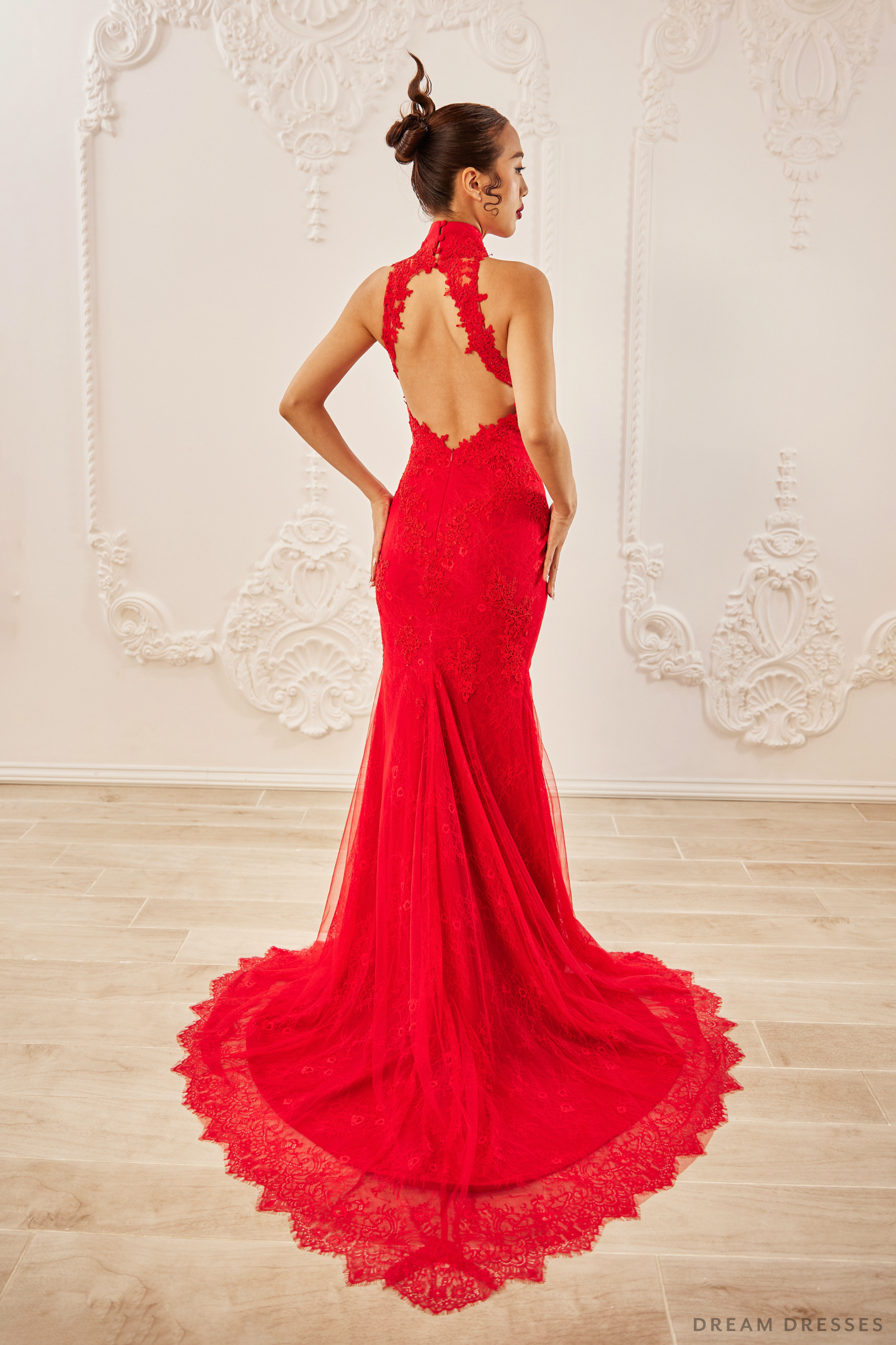 Red Bridal Cheongsam | Couture Lace Modern Cheongsam (#PHUONG)