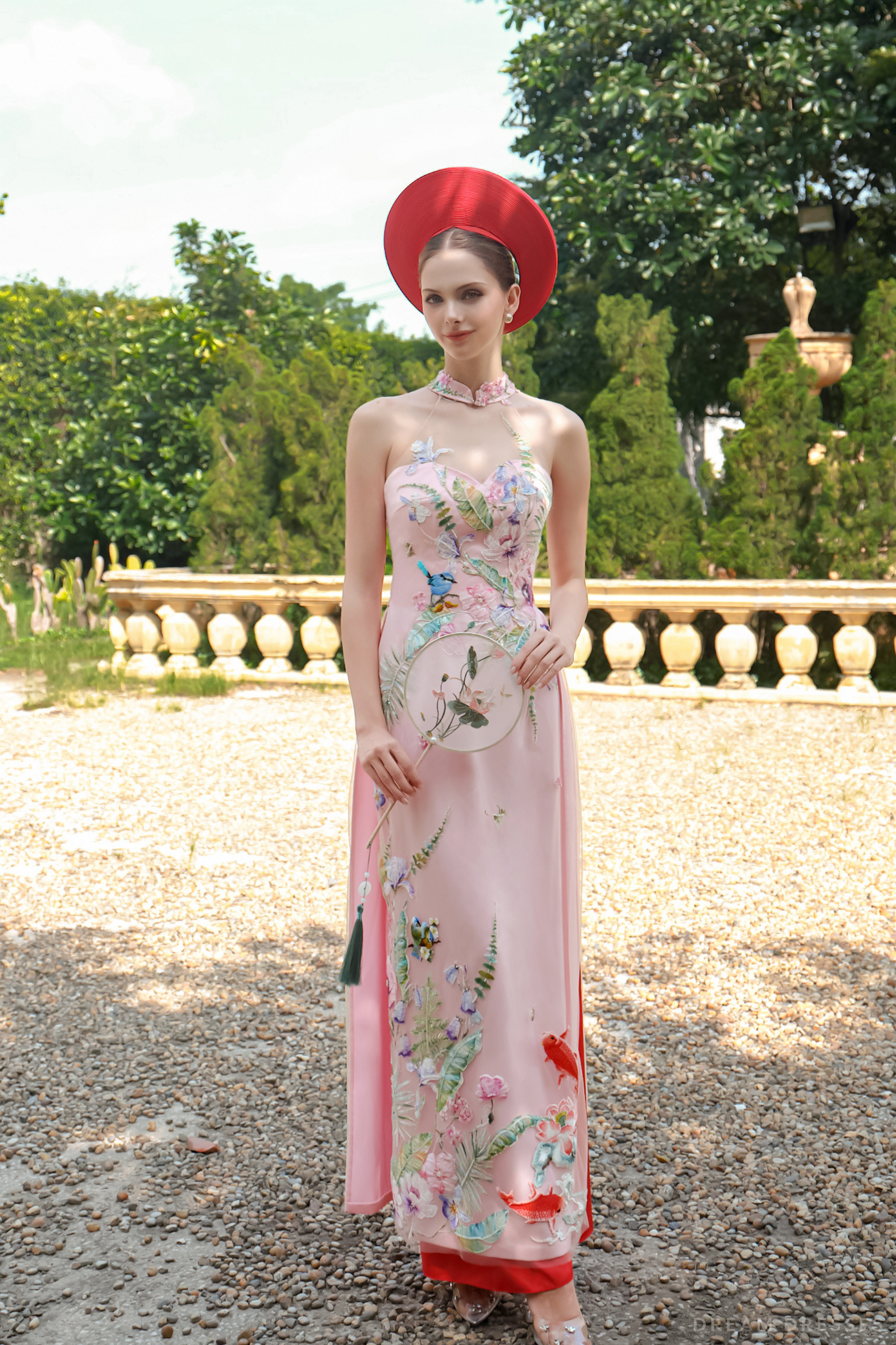 Pink Bridal Embroidery Ao Dai | Modern Vietnamese Bridal Dress (#CELESTYA)