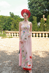 Pink Bridal Embroidery Ao Dai | Modern Vietnamese Bridal Dress (#CELESTYA) - Dream Dresses by P.M.N.