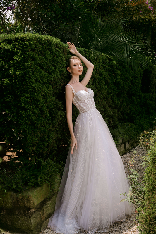 Embellished A-line Wedding Dress with Straps (#CHARLINE) - Dream Dresses by P.M.N.
