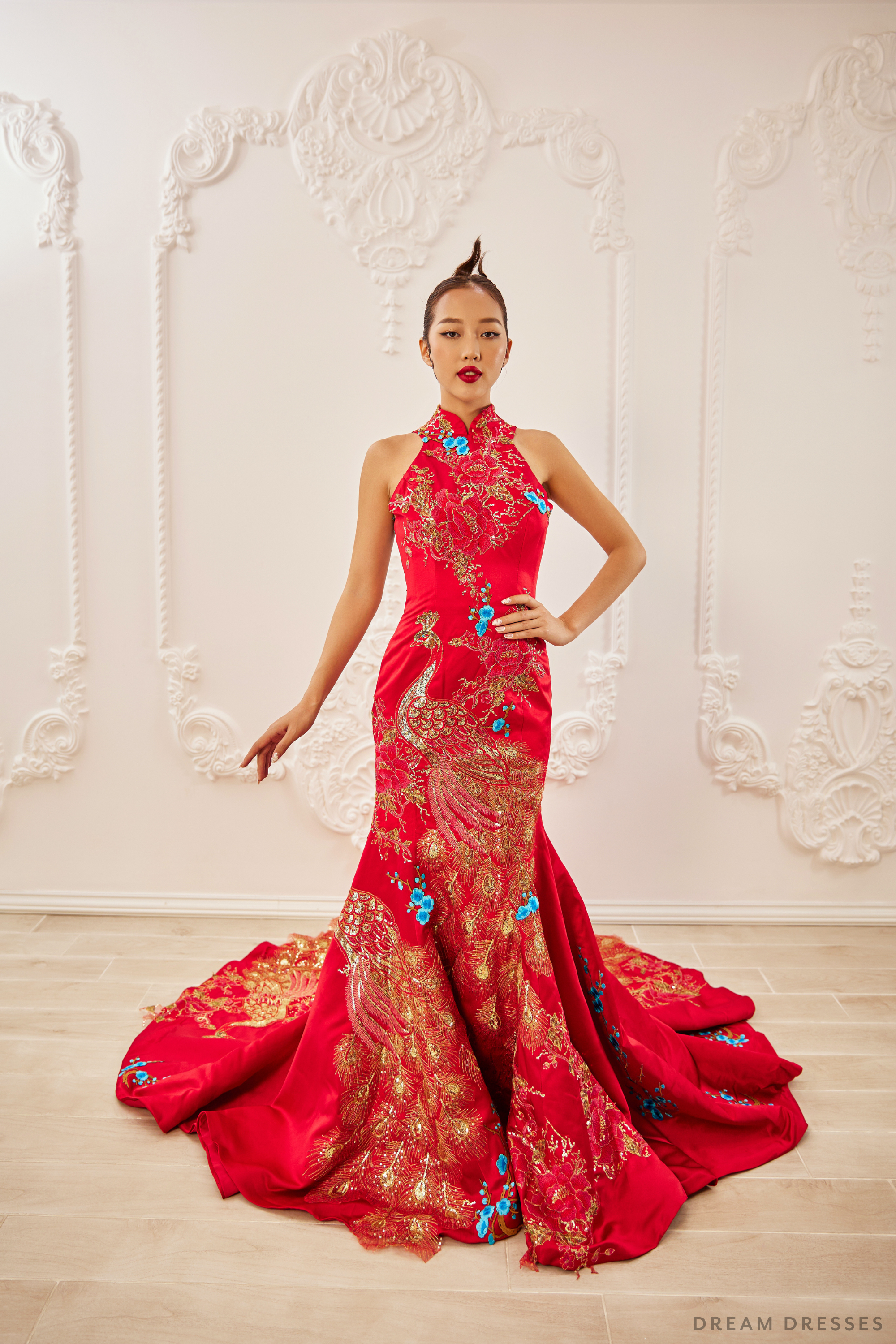 Red Bridal Cheongsam | Modern Cheongsam with Phoenix (#RUYI)