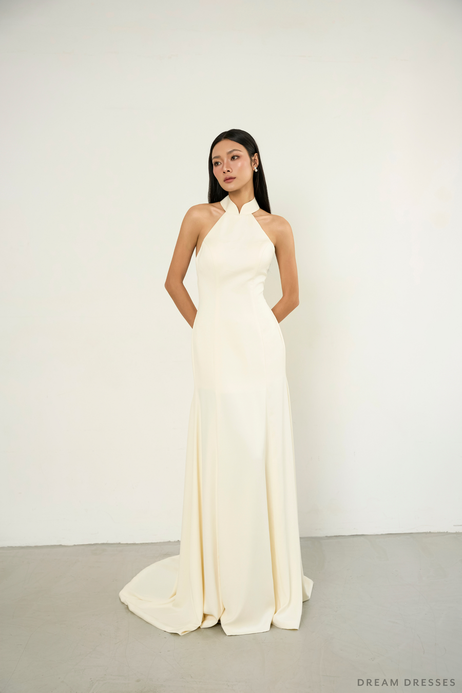 Ivory Bridal Cheongsam with Bridal Cape | Ivory Qipao Bridal Gown (#XINYI) - Dream Dresses by P.M.N.