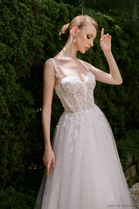 Embellished A-line Wedding Dress with Straps (#CHARLINE) - Dream Dresses by P.M.N.