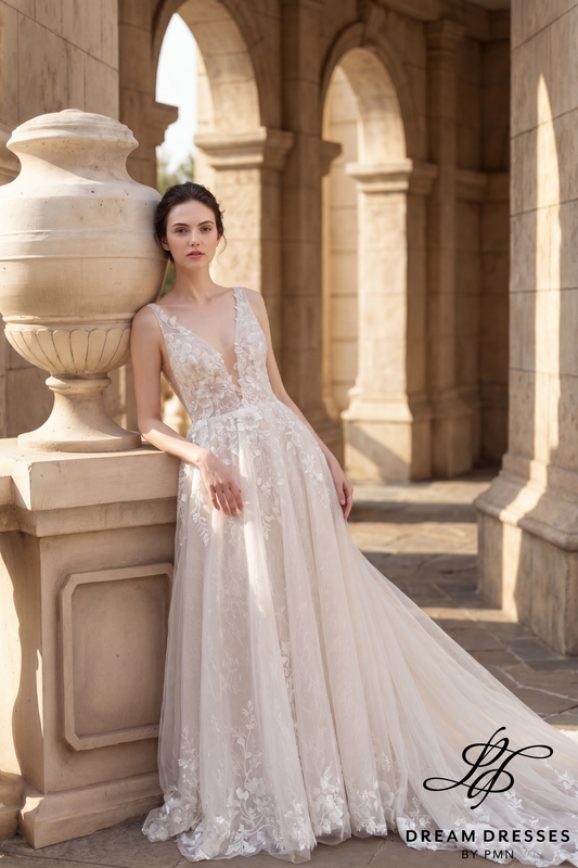 Lace A-line Wedding Dress (#AZURIA) - Dream Dresses by P.M.N.