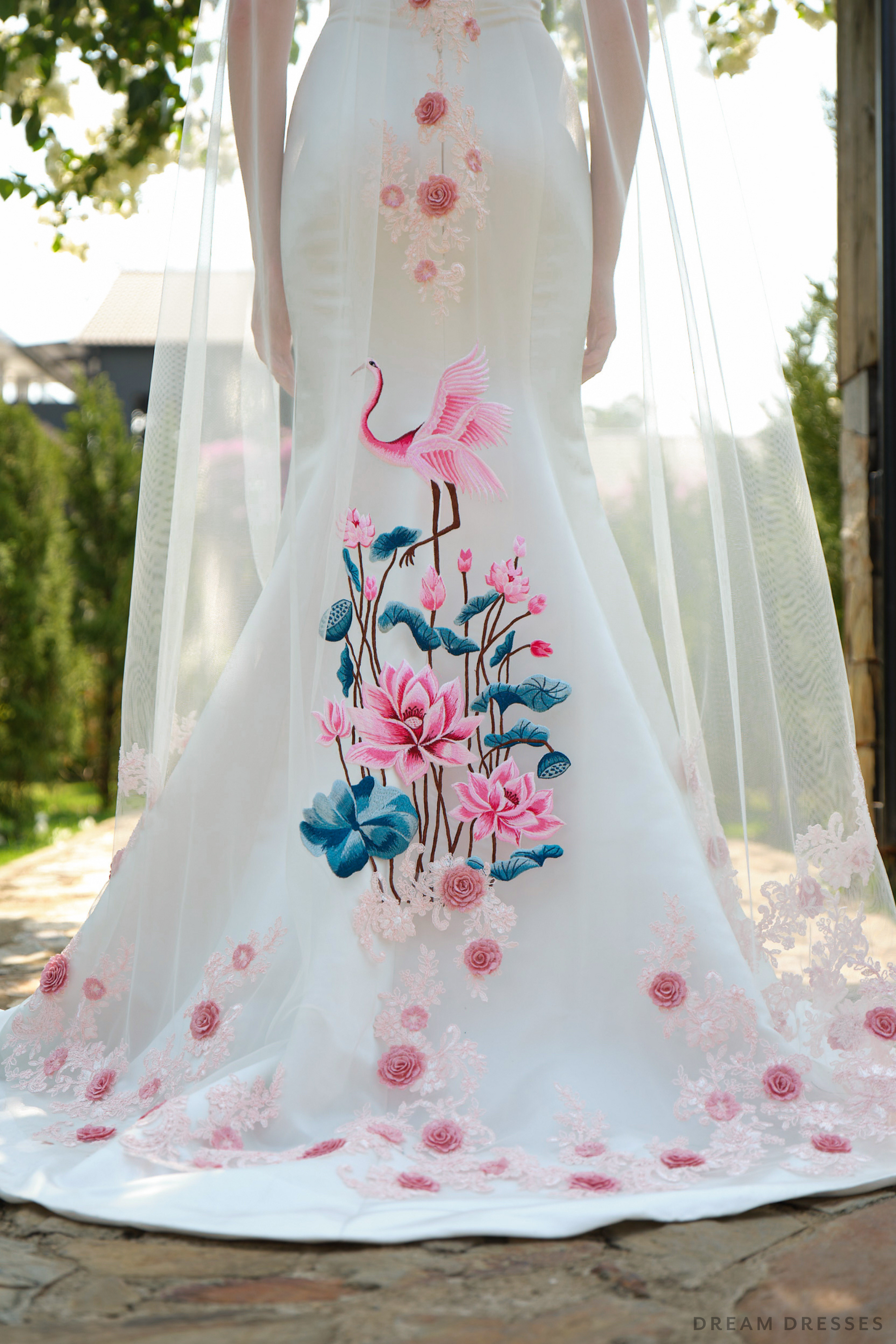 Handmade Wedding Veil with Bird and Floral Embroidery (#STEFAN) - Dream Dresses by P.M.N.