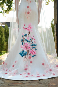 Handmade Wedding Veil with Bird and Floral Embroidery (#STEFAN) - Dream Dresses by P.M.N.