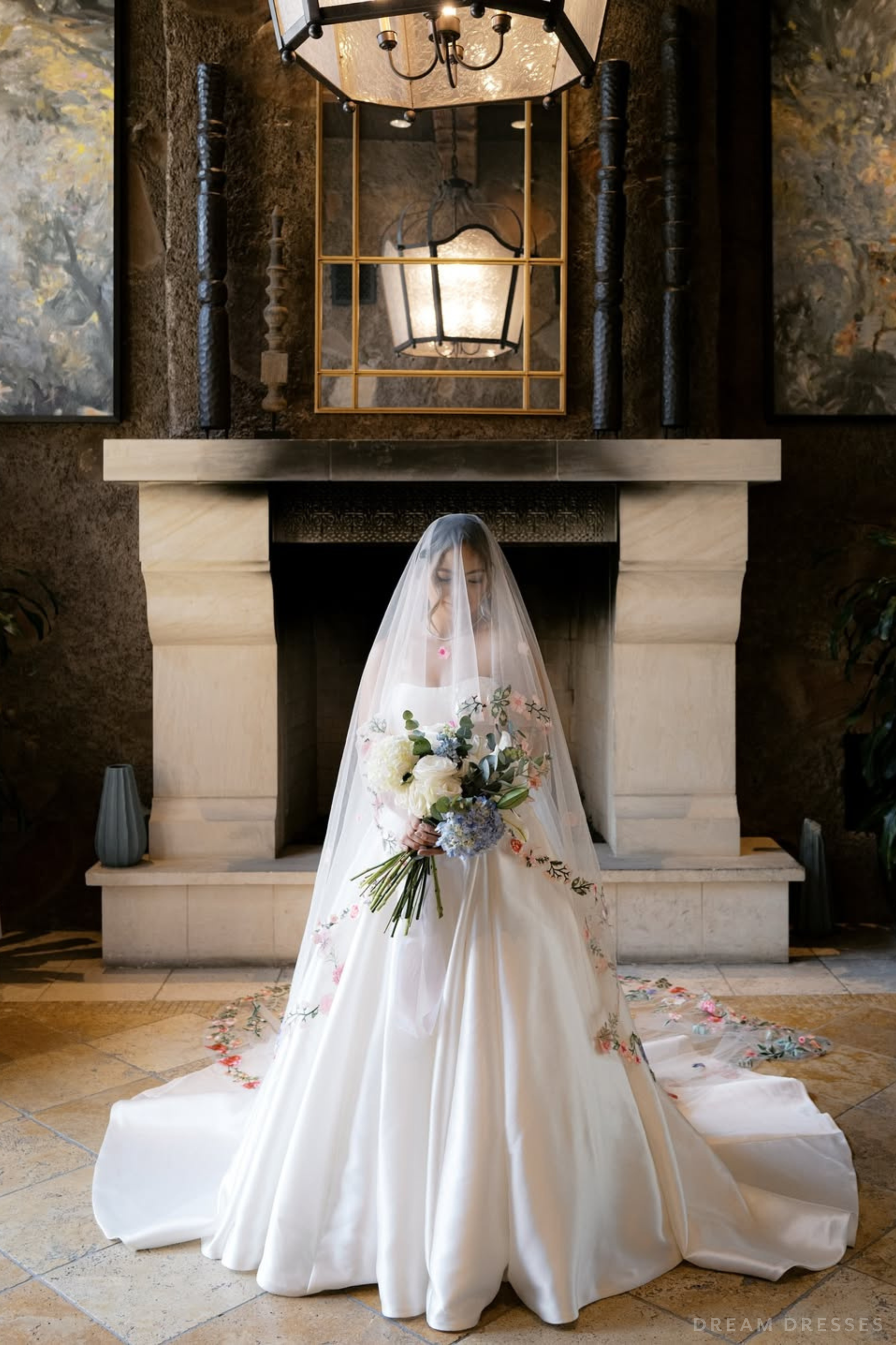 Drop Veil with Colorful Floral Lace (#EMMA) - Dream Dresses by P.M.N.