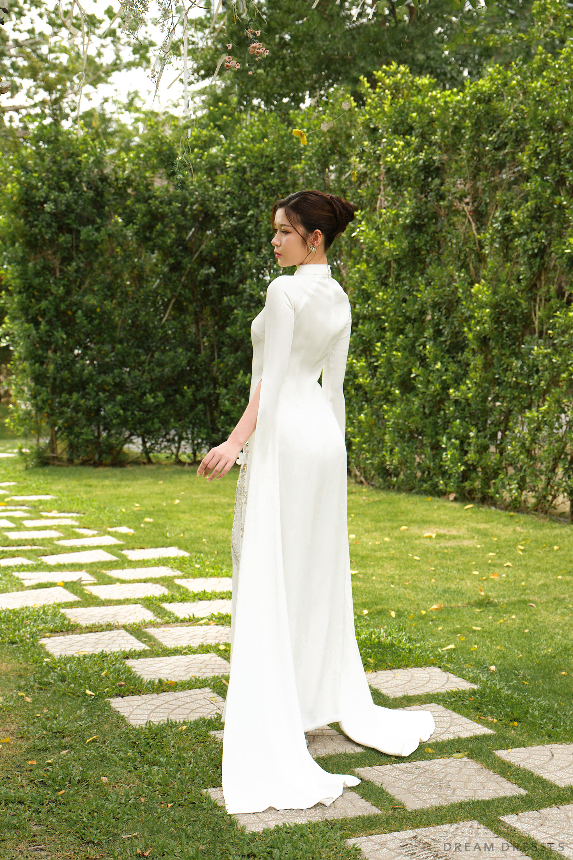 White Bridal Ao Dai | Modern Vietnamese Bridal Dress with Couture Lace (#CHARMY)