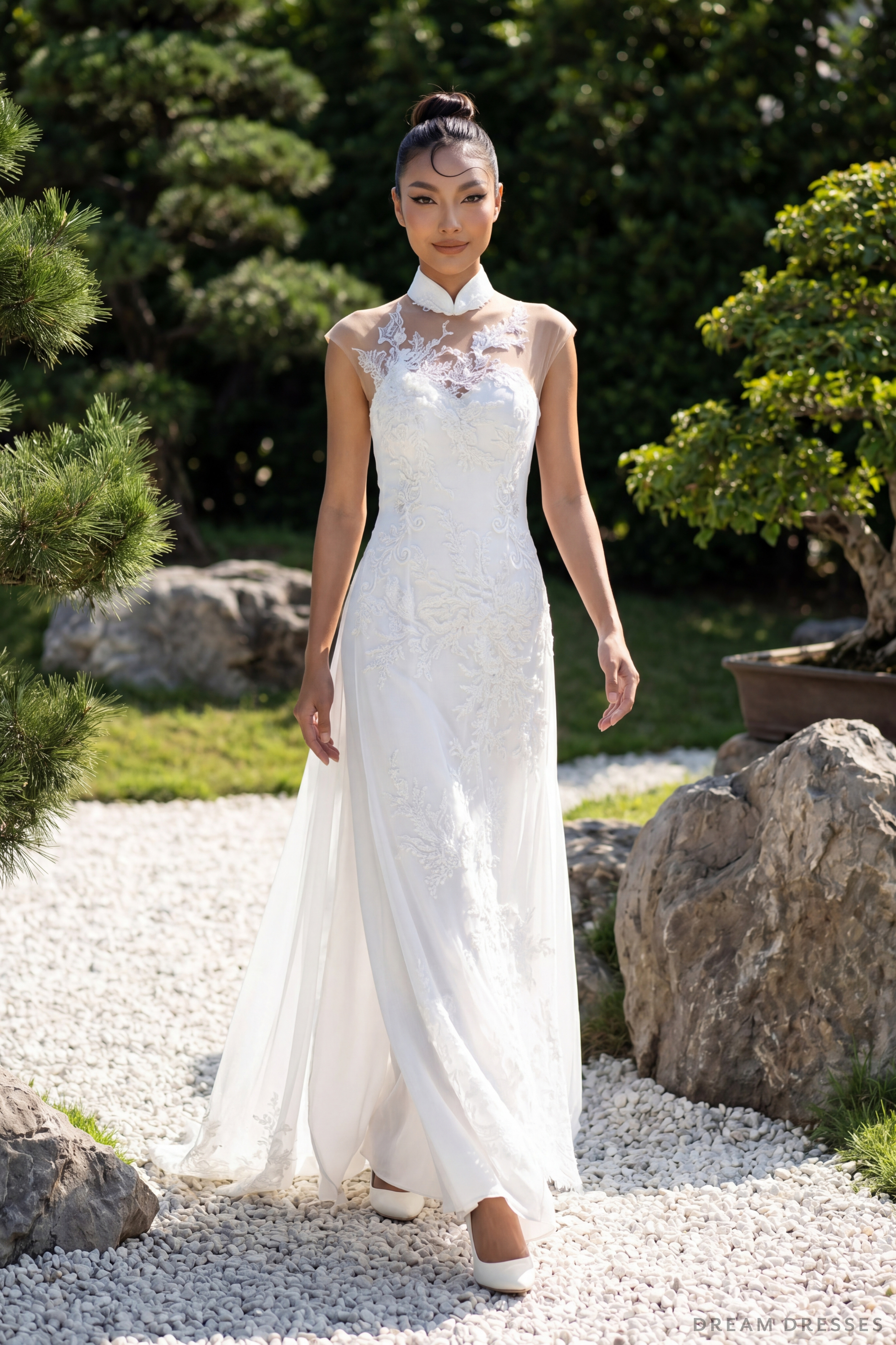 White Bridal Ao Dai | Modern Vietnamese Bridal Dress (#YING) - Dream Dresses by P.M.N.