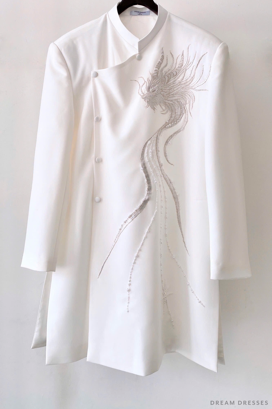 White Groom Ao Dai Jacket with Dragon Embroidery | Vietnamese Ao Dai (#DUNG) - Dream Dresses by P.M.N.