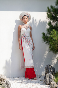 Cheongsam-Inspired Ao Dai | Ivory Silk Ao Dai with Embroidery (#YUE) - Dream Dresses by P.M.N.