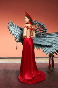 Red Bridal Ao Dai with Couture Lace | Vietnamese Bridal Dress (#AMINA) - Dream Dresses by P.M.N.