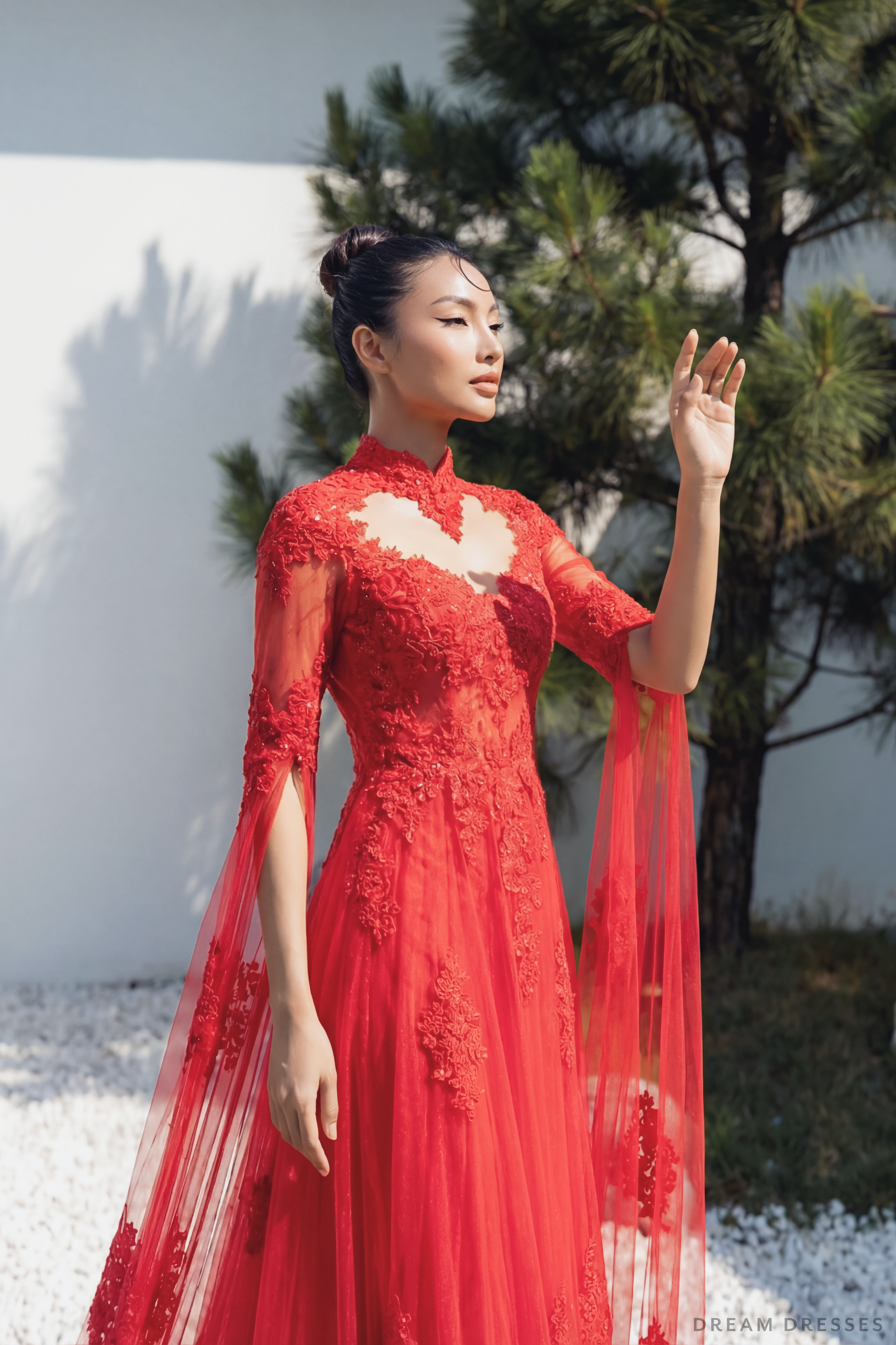 Red Bridal Ao Dai | Lace Vietnamese Bridal Dress (#HANLYN) - Dream Dresses by P.M.N.