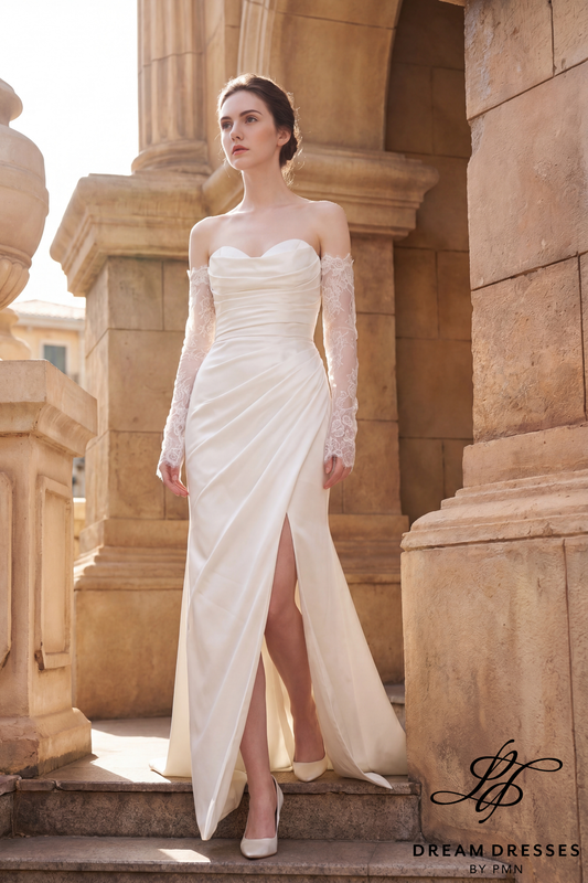 Silk Satin Mermaid Wedding Dress with Slit (#LUCENT) - Dream Dresses by P.M.N.