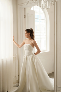 Satin Mermaid Wedding Dress with Detachable Overskirt (#EMELY) - Dream Dresses by P.M.N.
