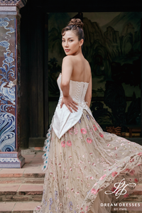 Fully Floral Lace  Wedding Dress with Corset (#SAN)