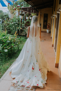 One Tier Colorful Floral Veil (#FLORAL) - Dream Dresses by P.M.N.