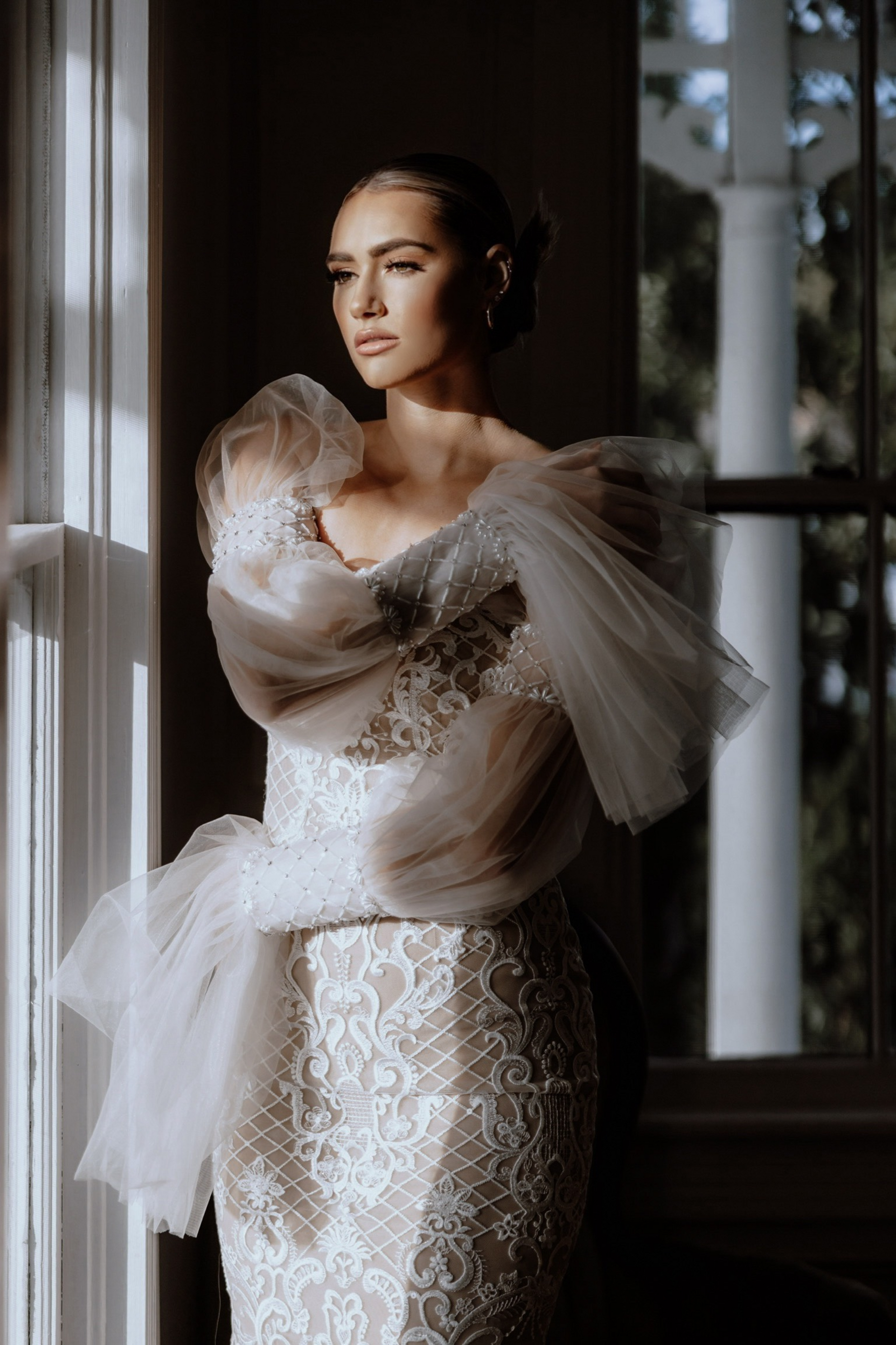 DreamDress By PMN Adelina Boho Wedding Cape Ruffles Loose Fitting Long Sleeves Soft Tulle