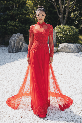 Red Bridal Ao Dai | Modern Vietnamese Bridal Dress (#VELORA)
