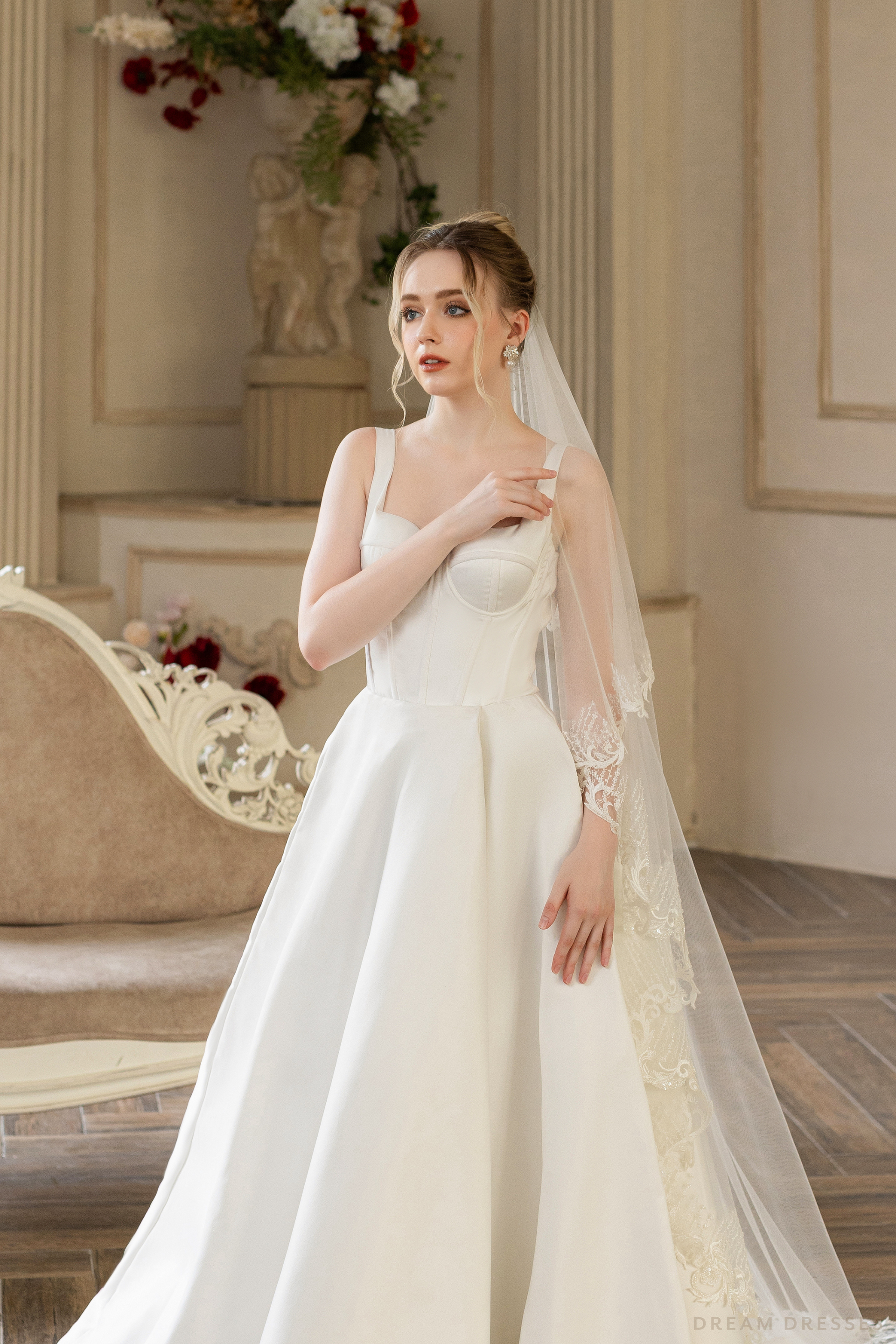 Two Layers Bridal Veil with Sequins Lace (#MALLORIE) - Dream Dresses by P.M.N.
