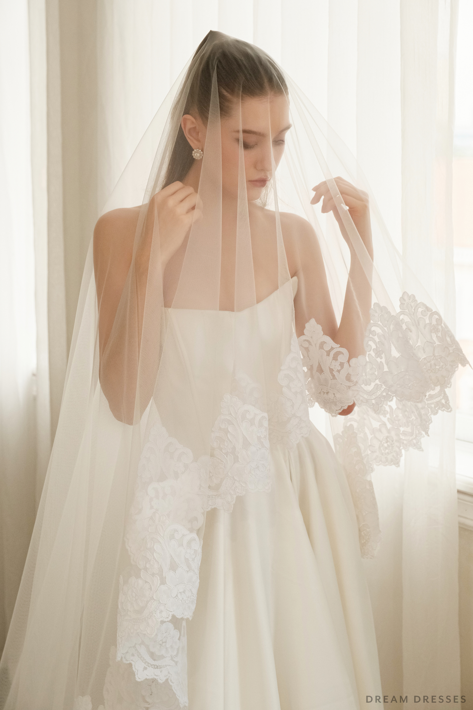 Lace Drop Veil with Blusher (#EMMY) - Dream Dresses by P.M.N.