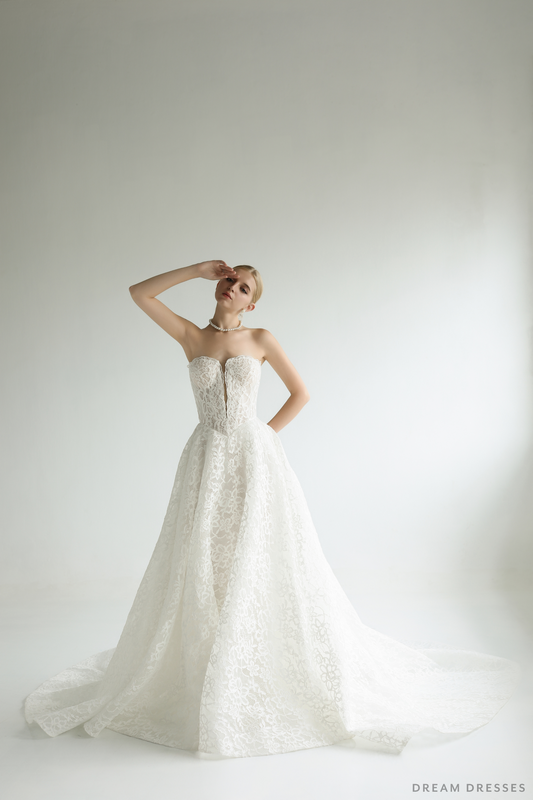 Strapless Lace Wedding Ball Gown (#ROSSELLA) - Dream Dresses by P.M.N.