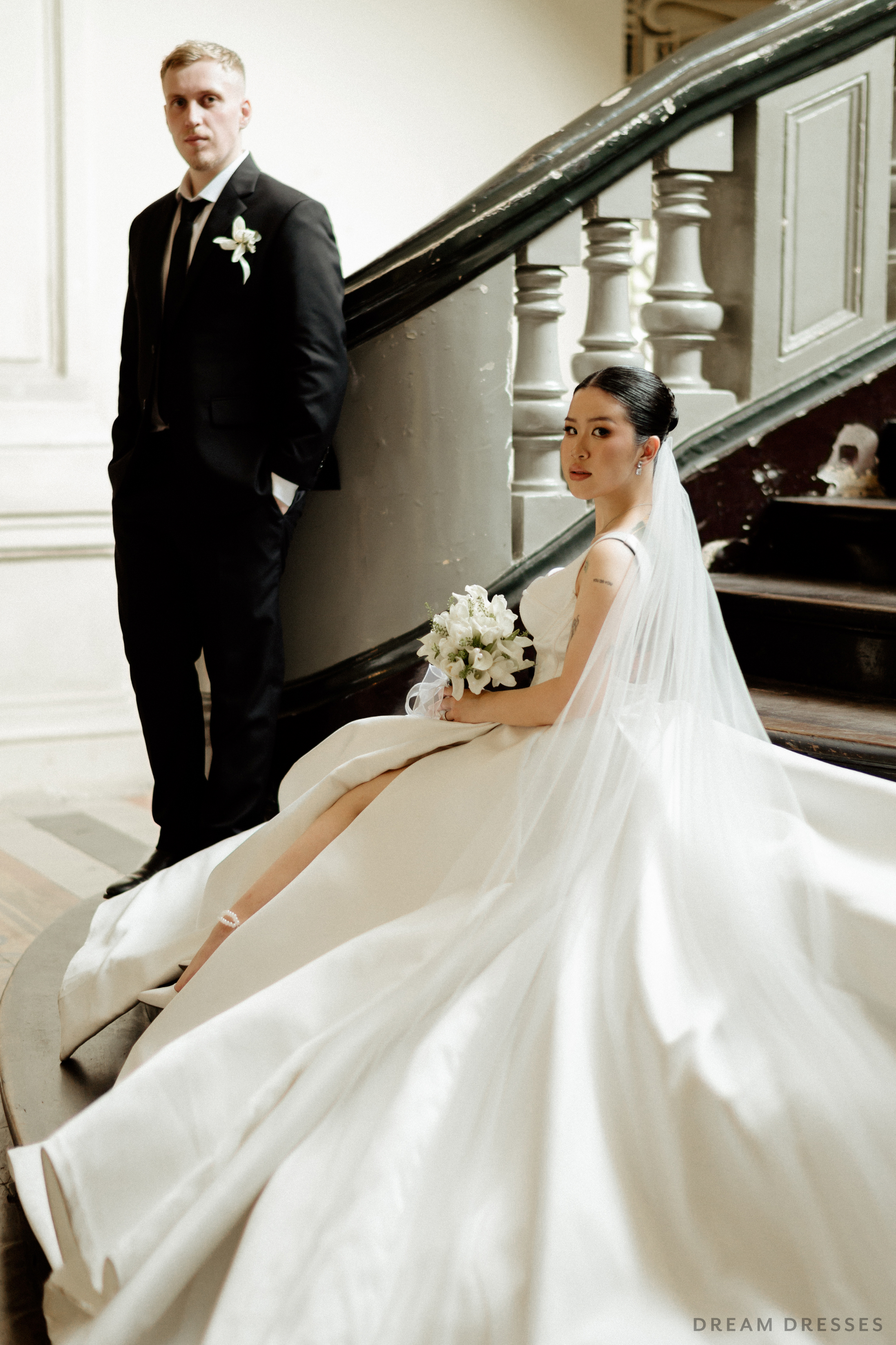Satin Ball Gown Wedding Dress with High Slit  (#KHANHTIEN) - Dream Dresses by P.M.N.