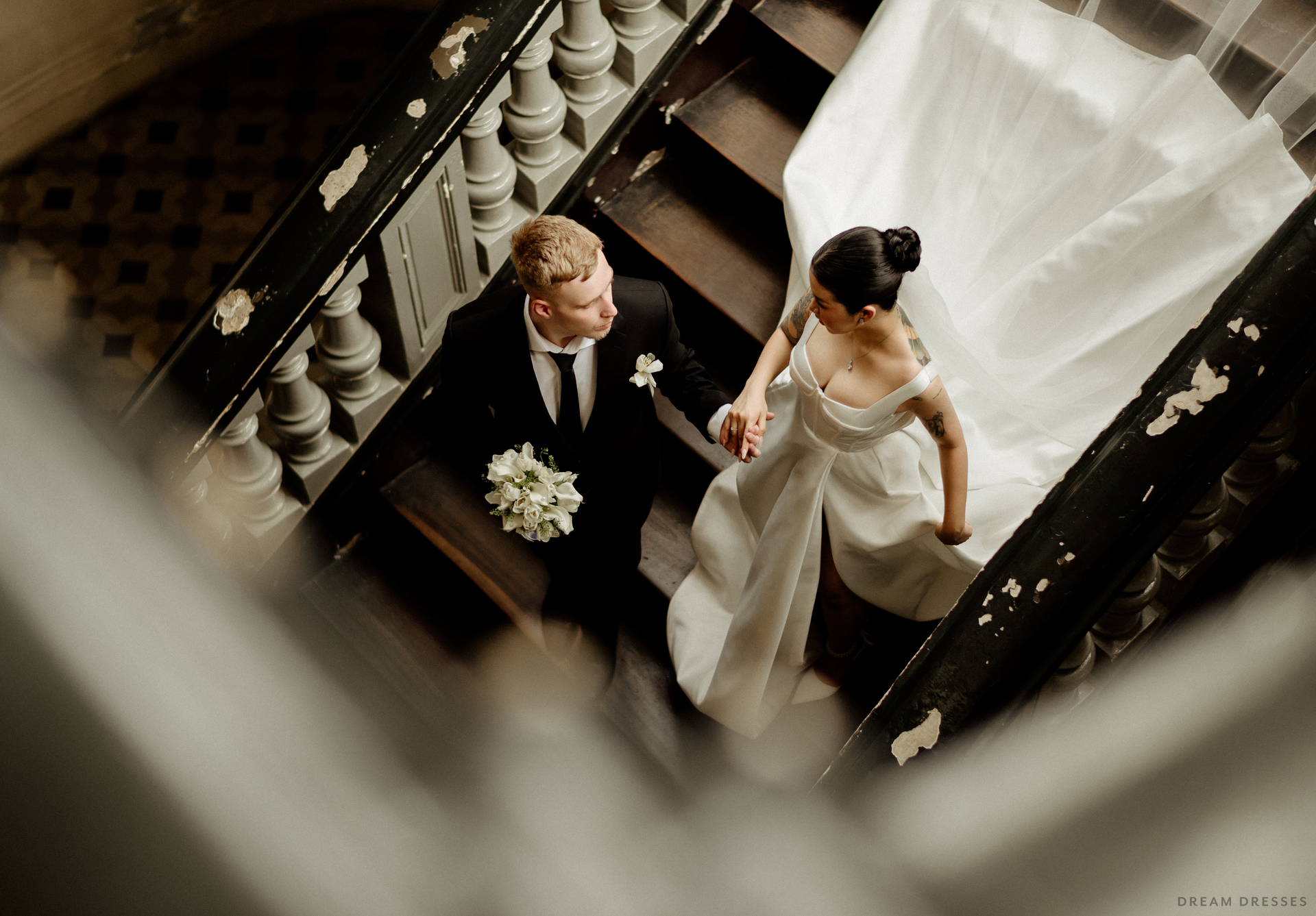 Satin Ball Gown Wedding Dress with High Slit  (#KHANHTIEN) - Dream Dresses by P.M.N.