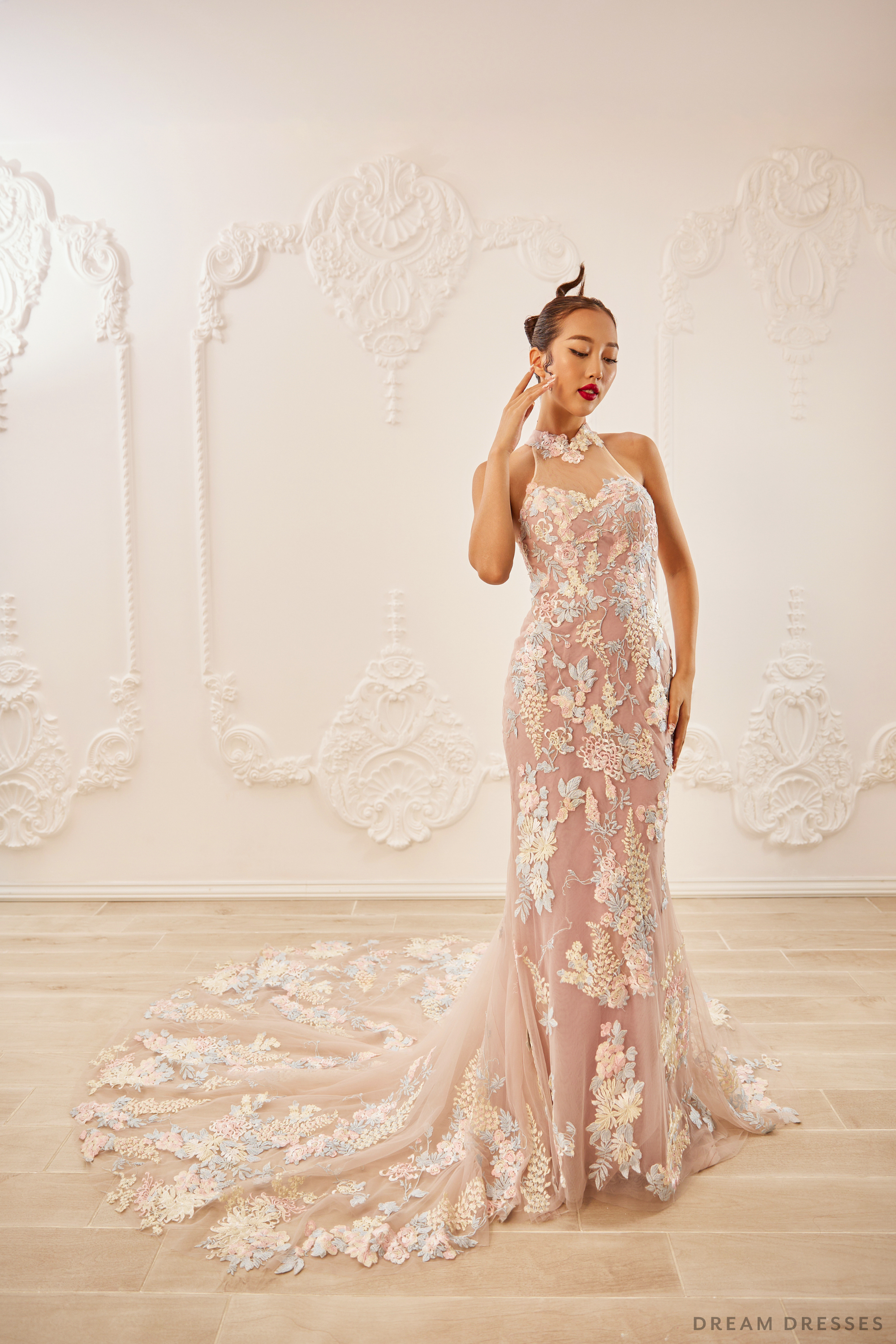 Pink Bridal Cheongsam | Couture Lace Modern Cheongsam (#KEELIN)